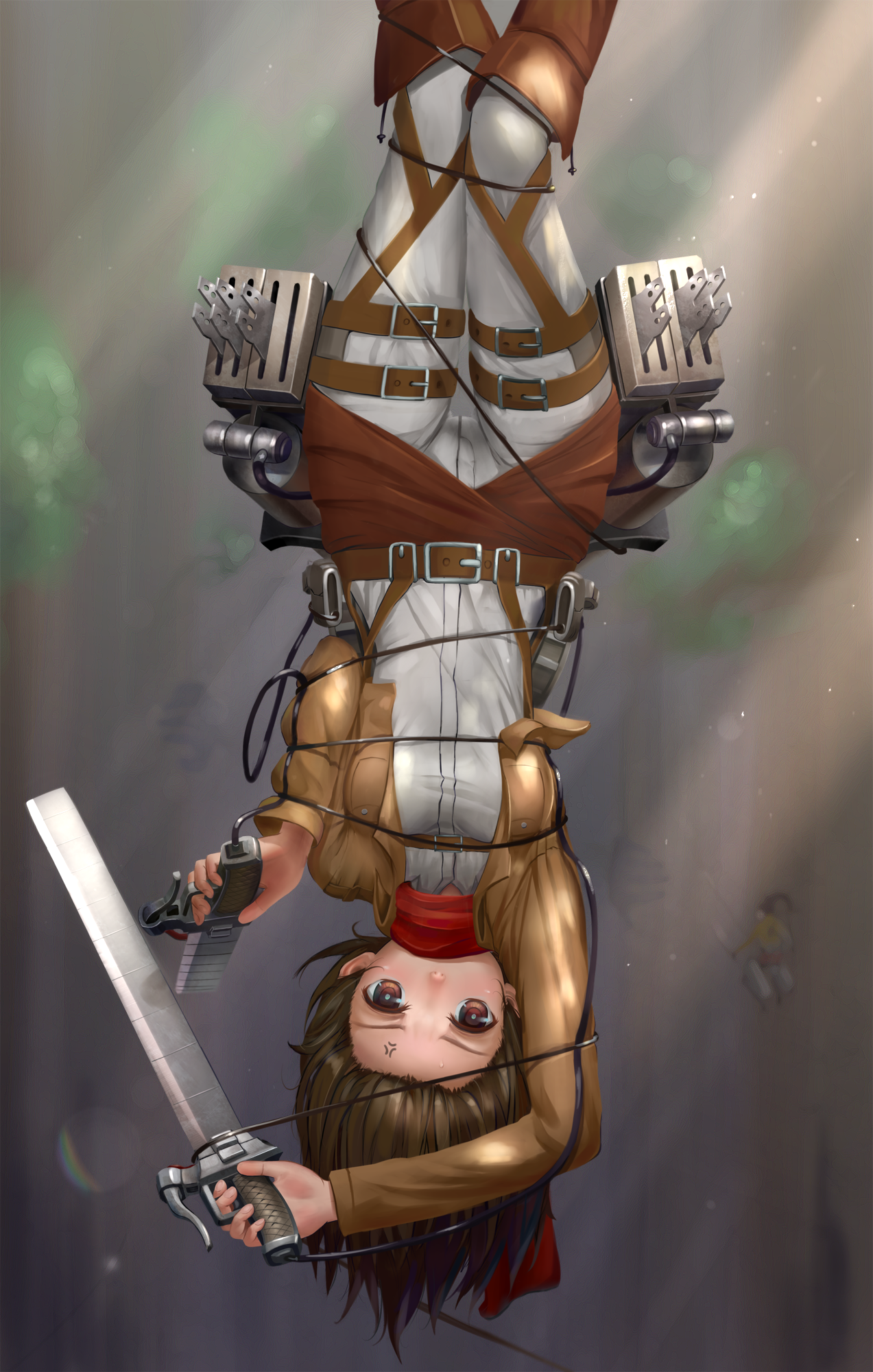 Mikasa Ackerman from Attack on Titan hanging upside down HD Phone Wallpaper