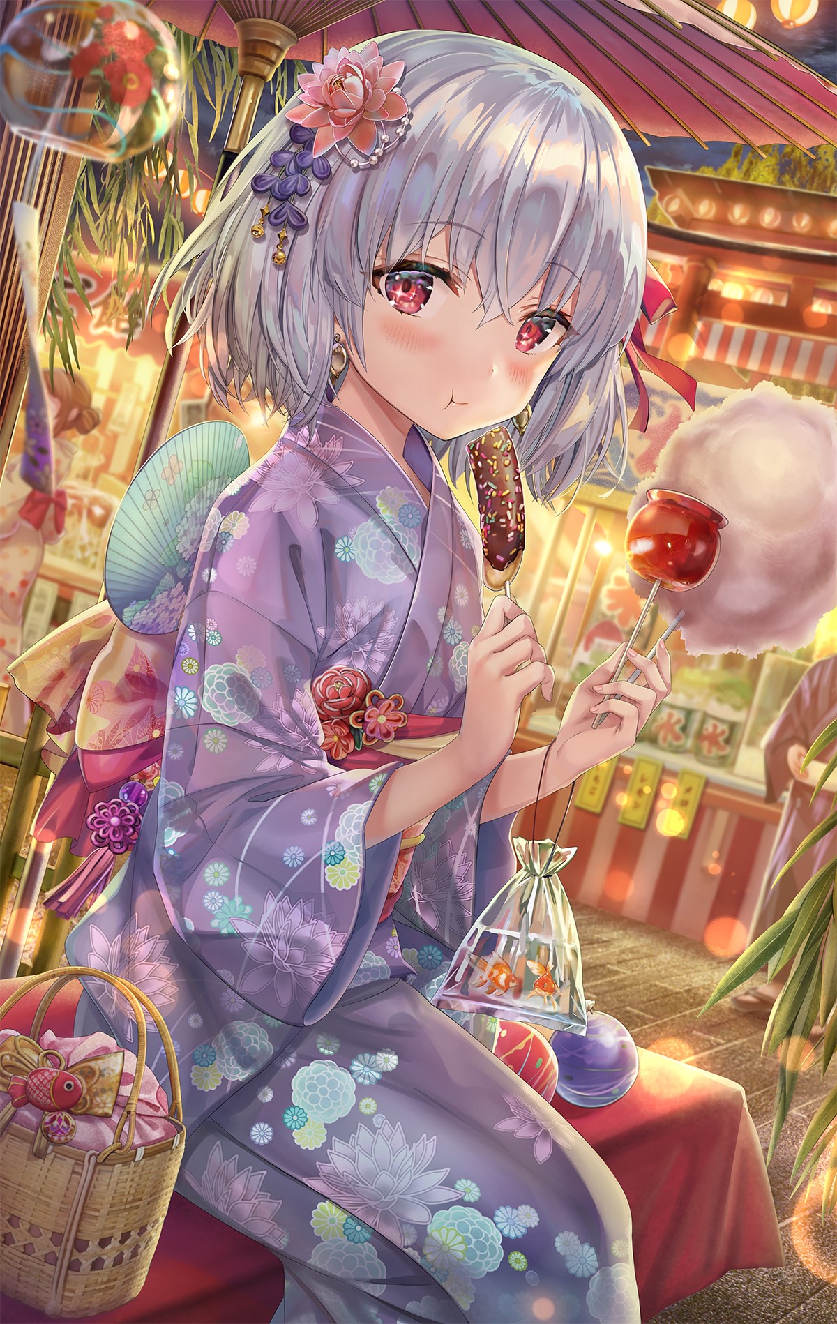 Kama from Fate/Grand Order eating festival food HD Phone Wallpaper