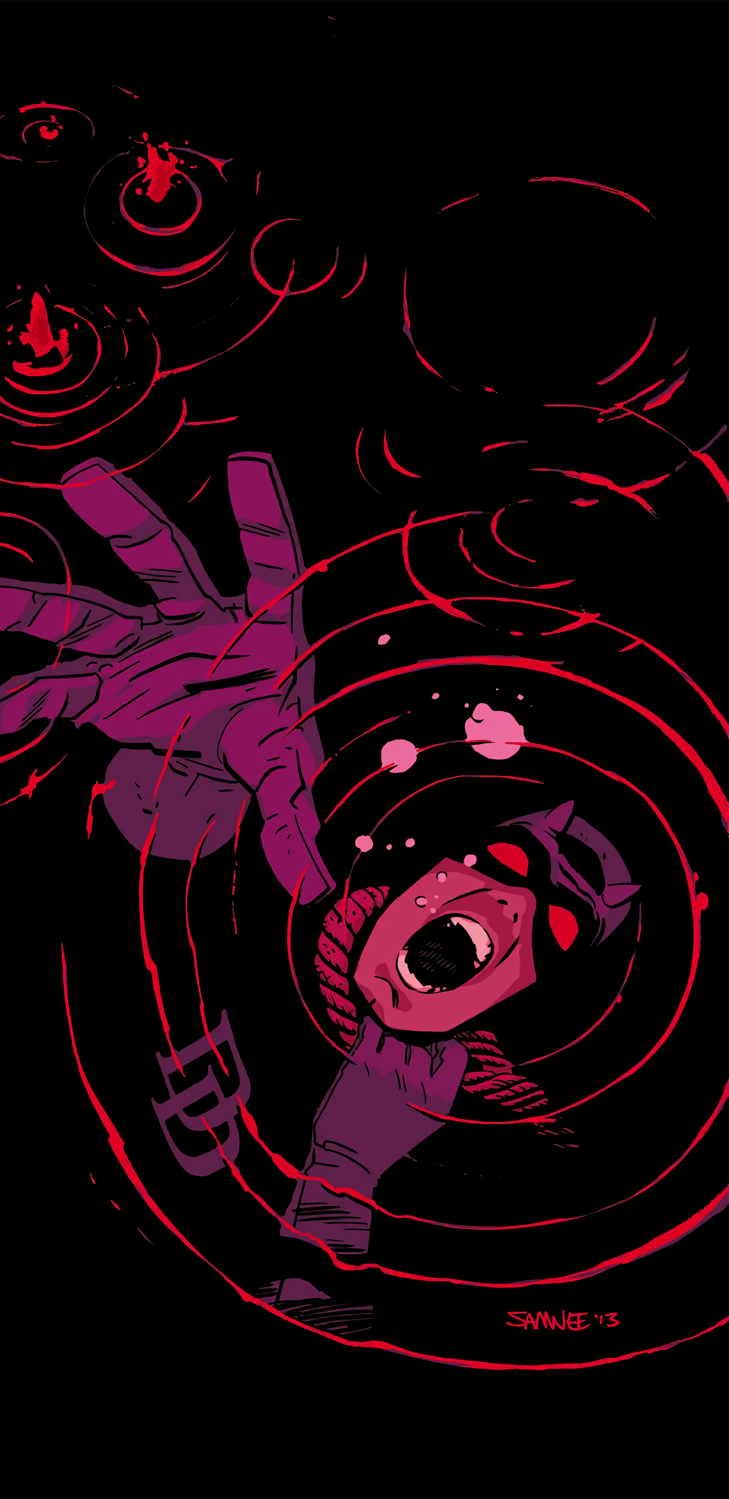 Daredevil reaching out in a dark, abstract space HD Phone Wallpaper