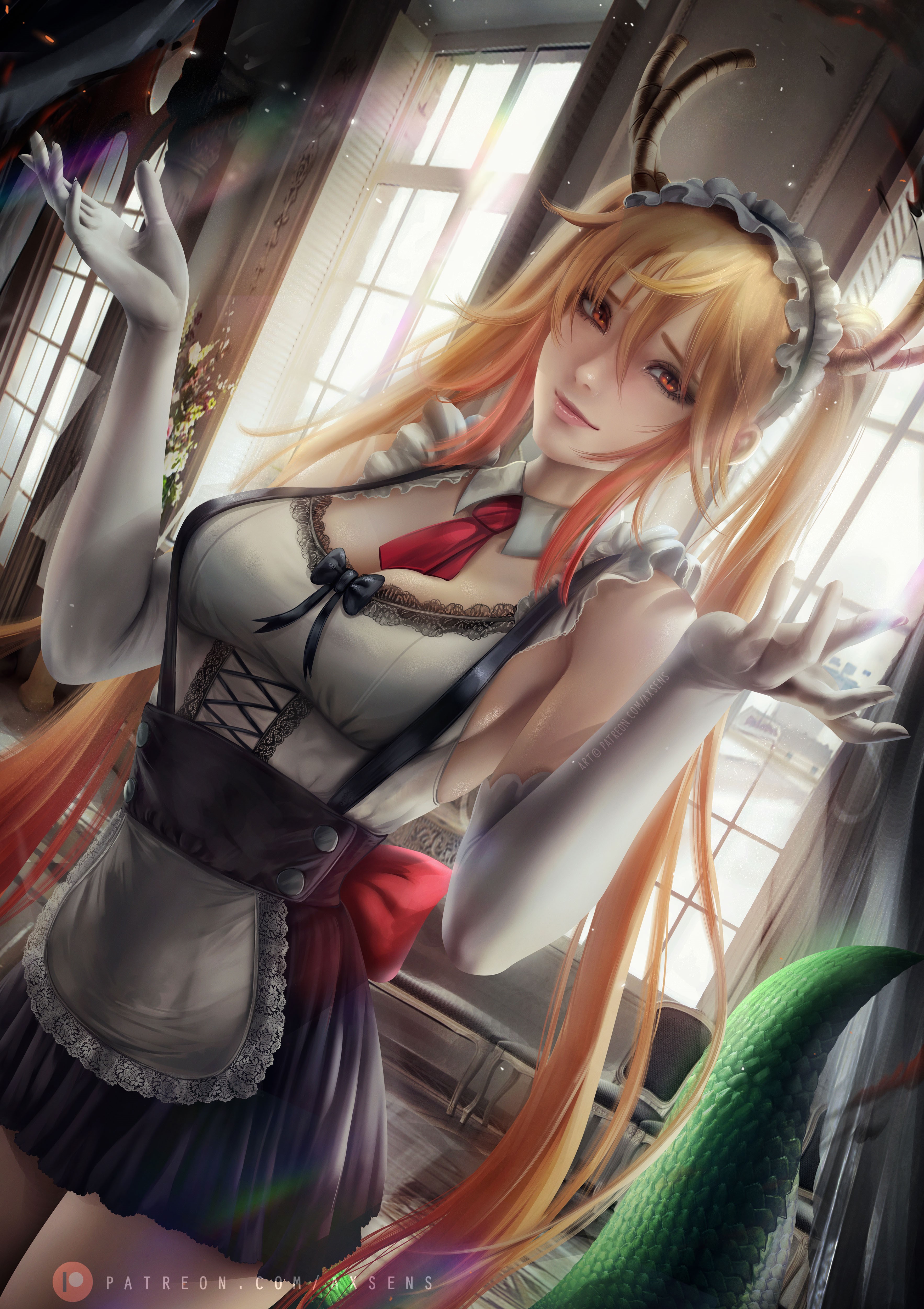 Tohru from Kobayashi-san Chi no Maid Dragon in a Maid Outfit HD Phone Wallpaper