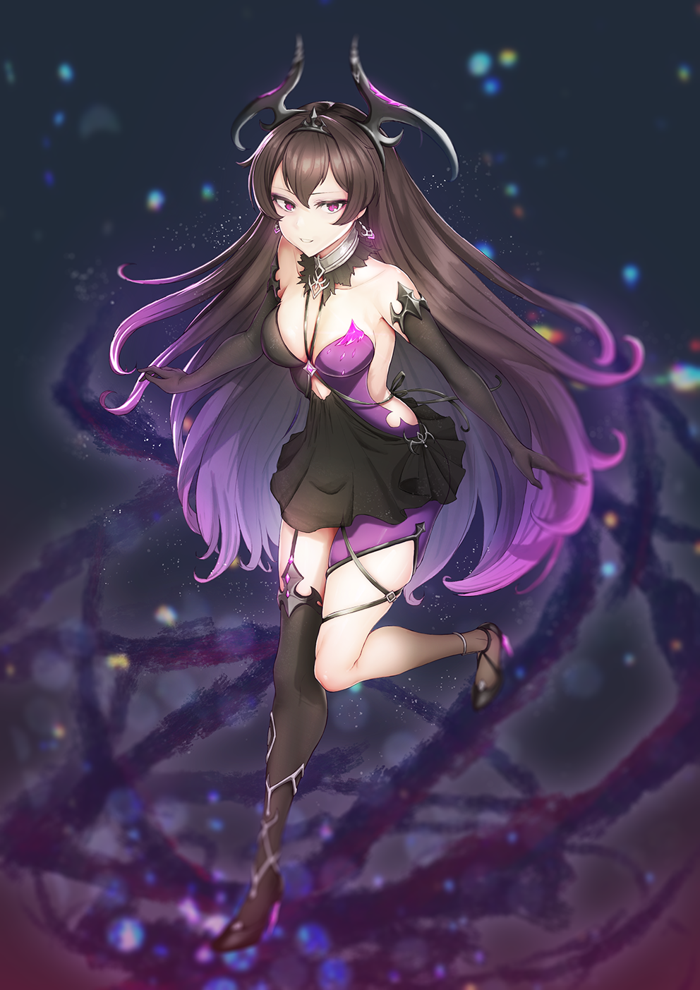 Anime girl with horns and purple eyes HD Phone Wallpaper
