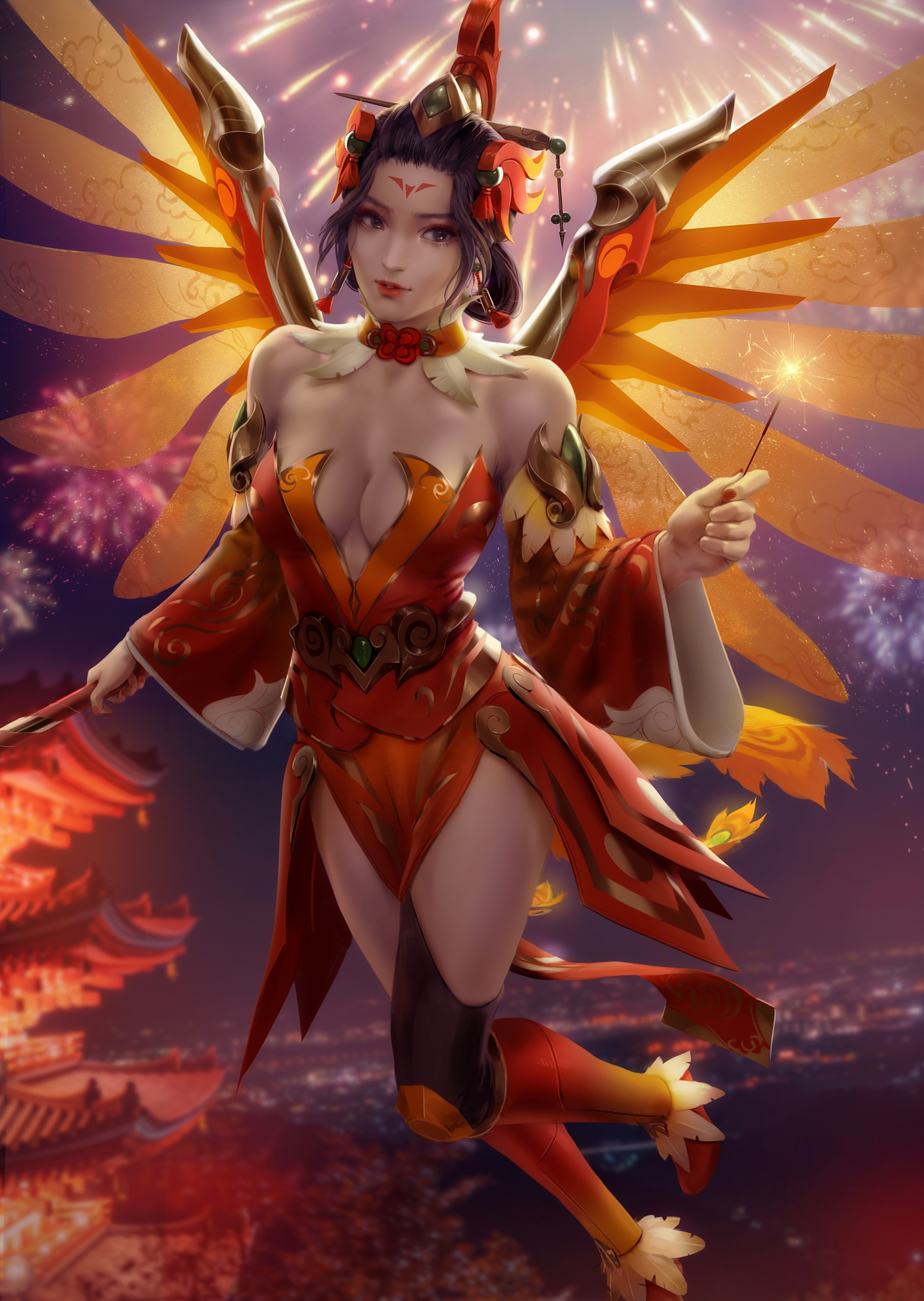 Mercy Overwatch Fantasy Girl with Wings HD Phone Wallpaper
