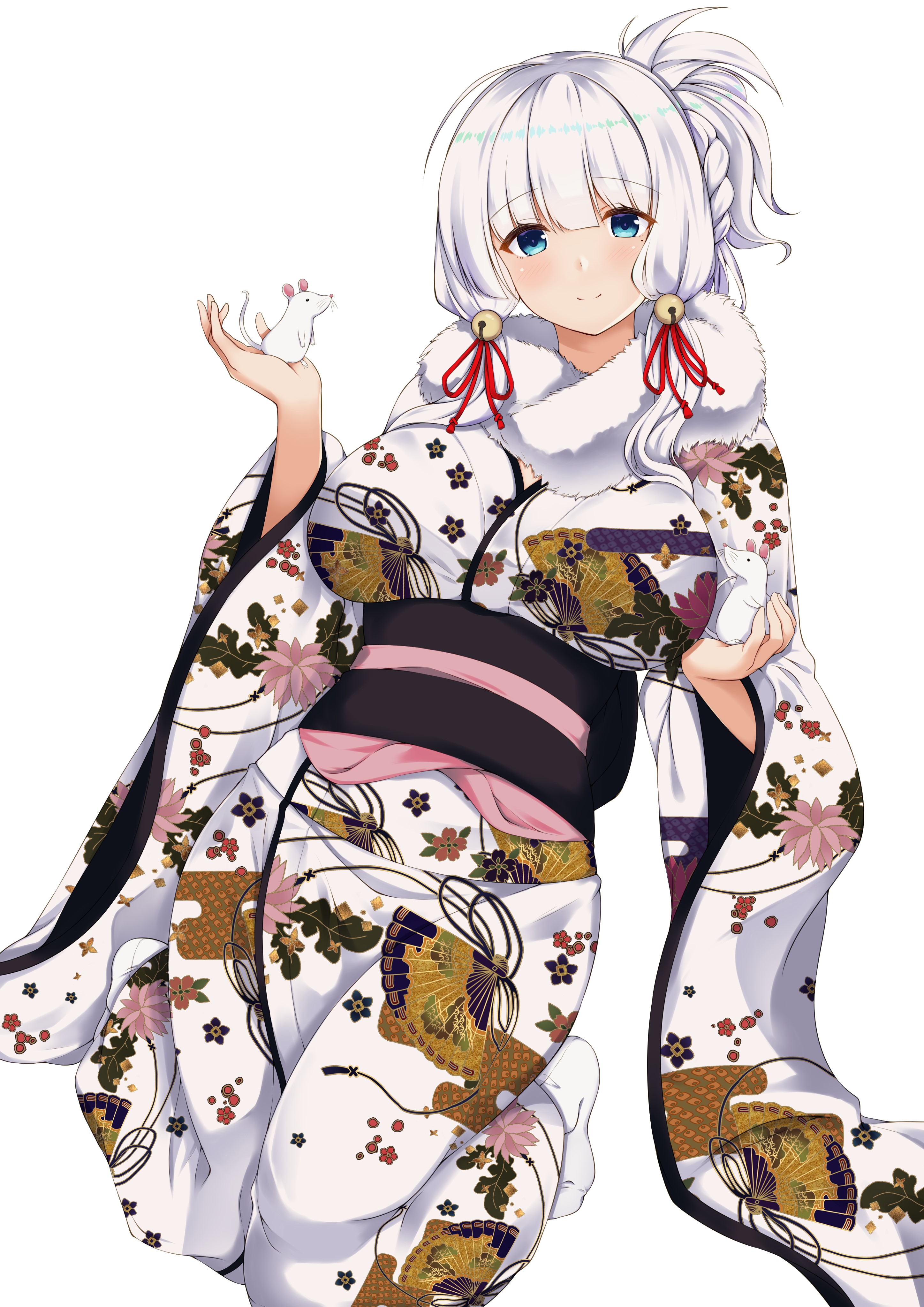 Illustrious from Azur Lane holding a white mouse HD Phone Wallpaper