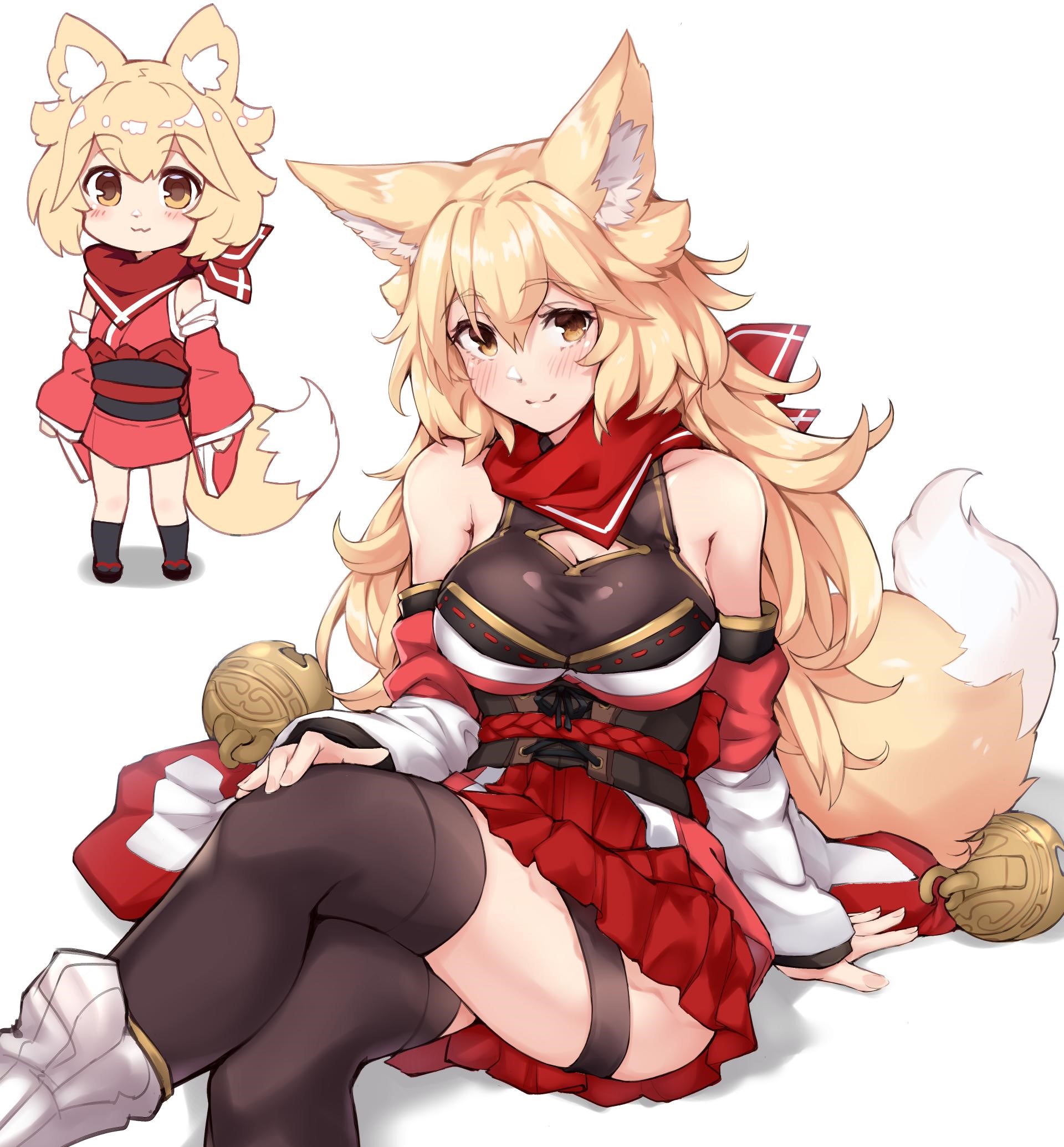 Anime girl with fox ears and tail HD Phone Wallpaper