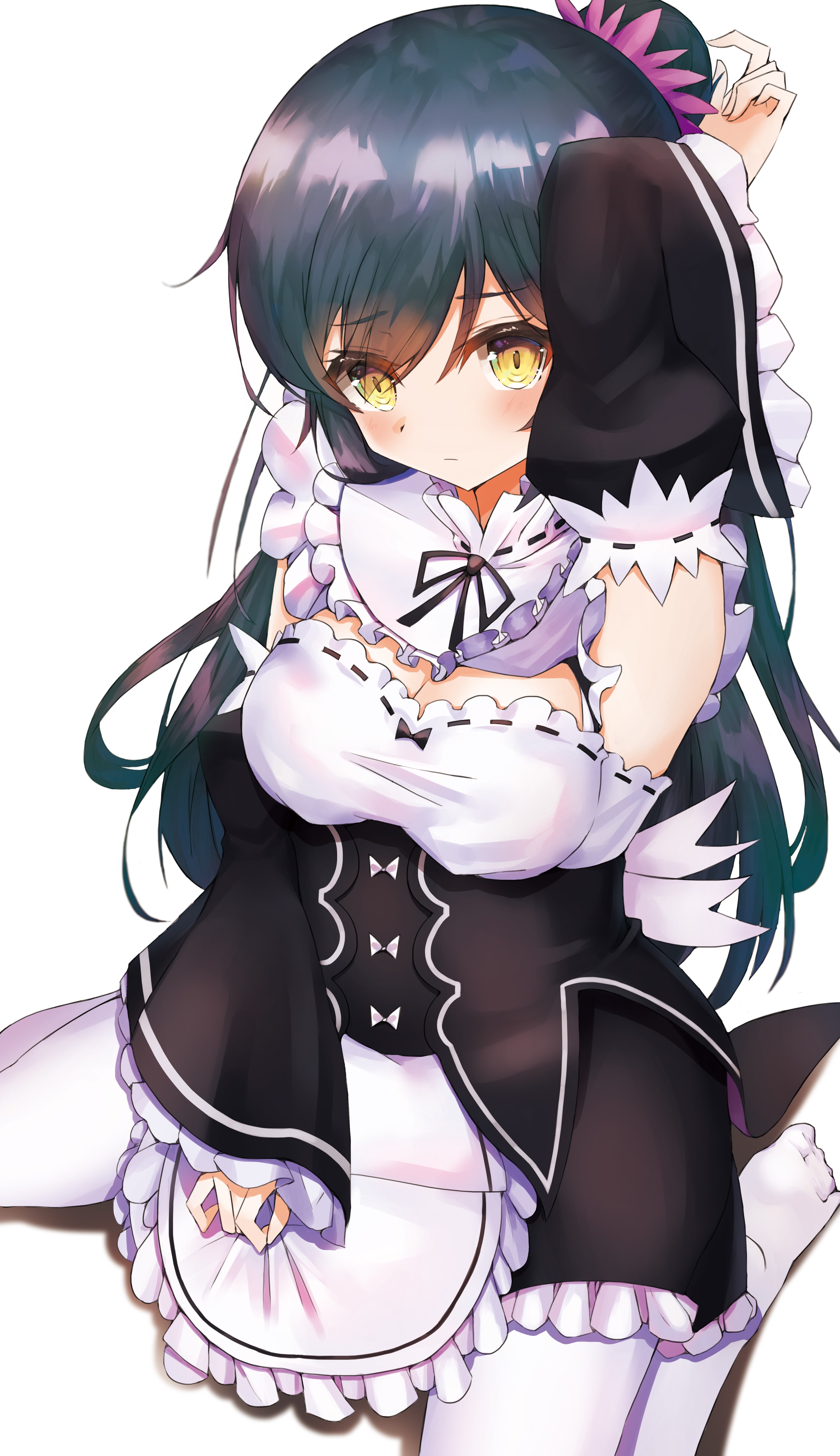 Maid outfit anime girl with yellow eyes HD Phone Wallpaper