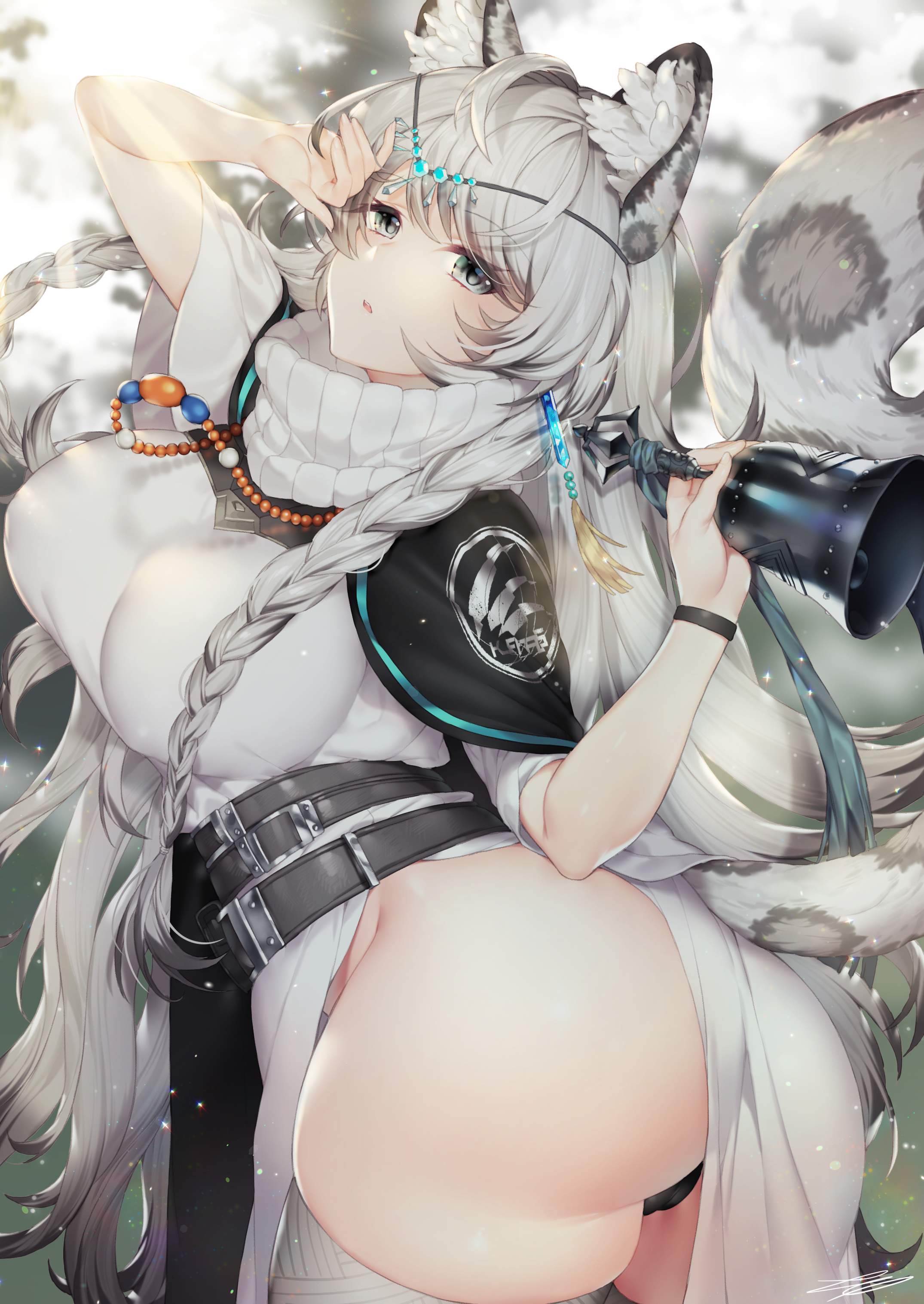 Pramanix from Arknights with braided hair and animal ears HD Phone Wallpaper
