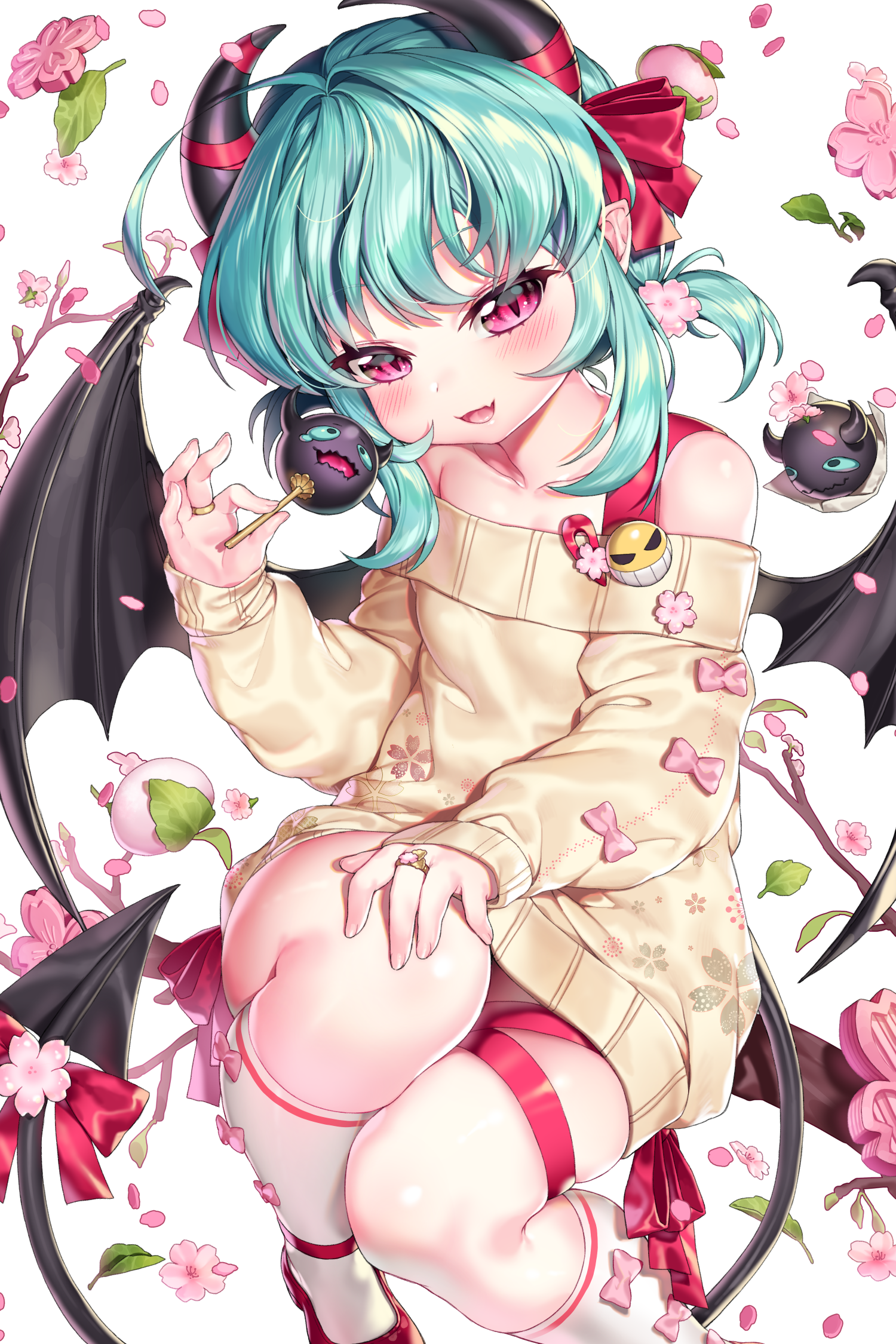 Anime succubus girl in sweater dress with wings HD Phone Wallpaper