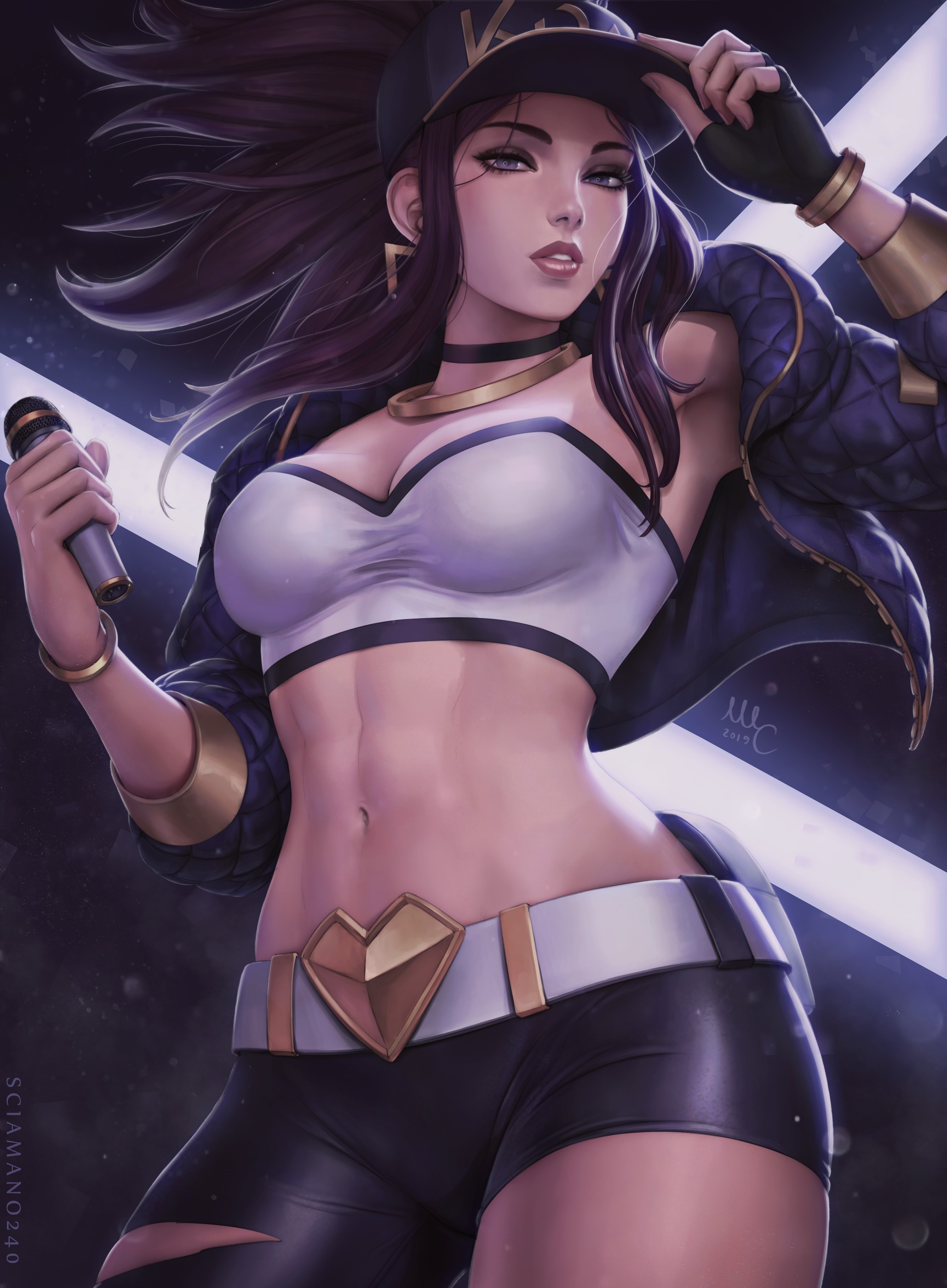 Akali from League of Legends holding a microphone HD Phone Wallpaper