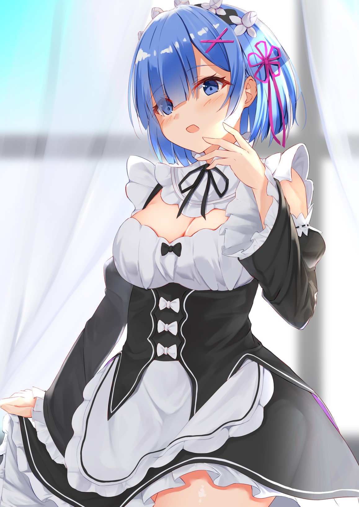 Rem from Re:Zero wearing a maid outfit HD Phone Wallpaper