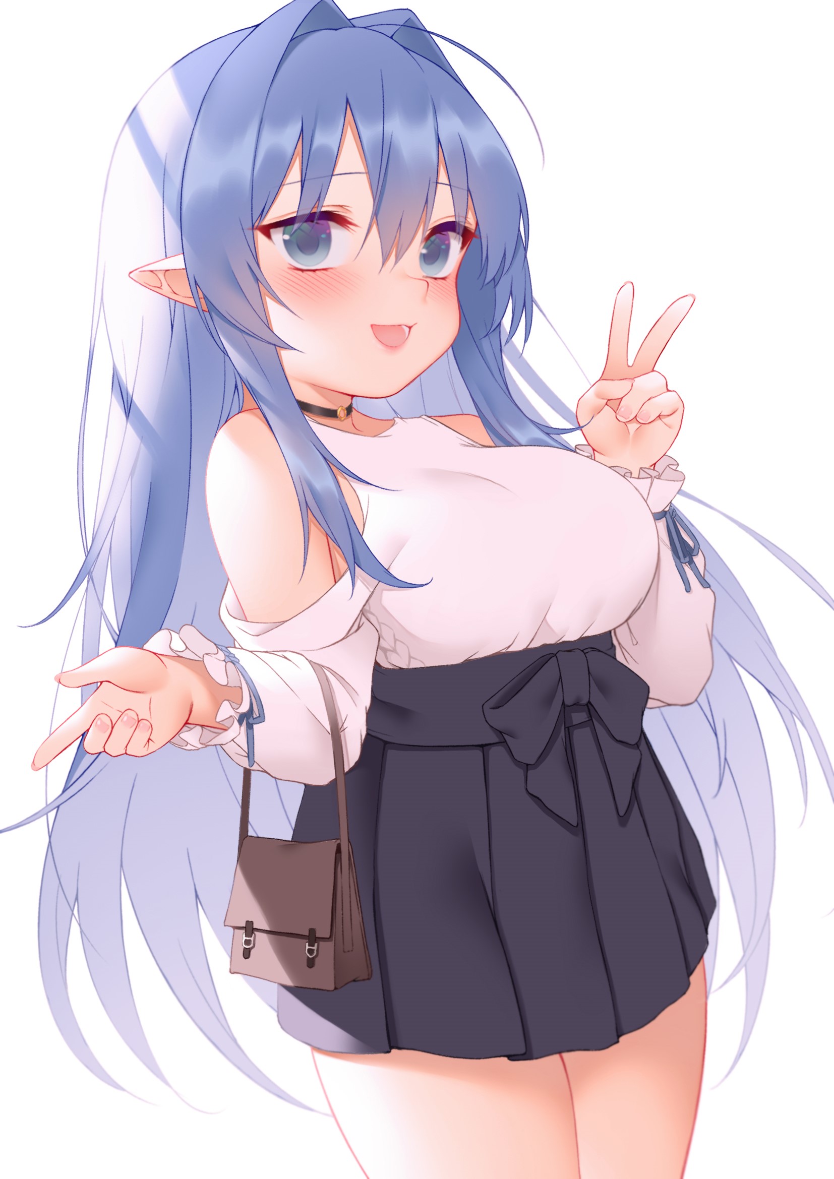 Anime girl with blue hair and pointy ears HD Phone Wallpaper
