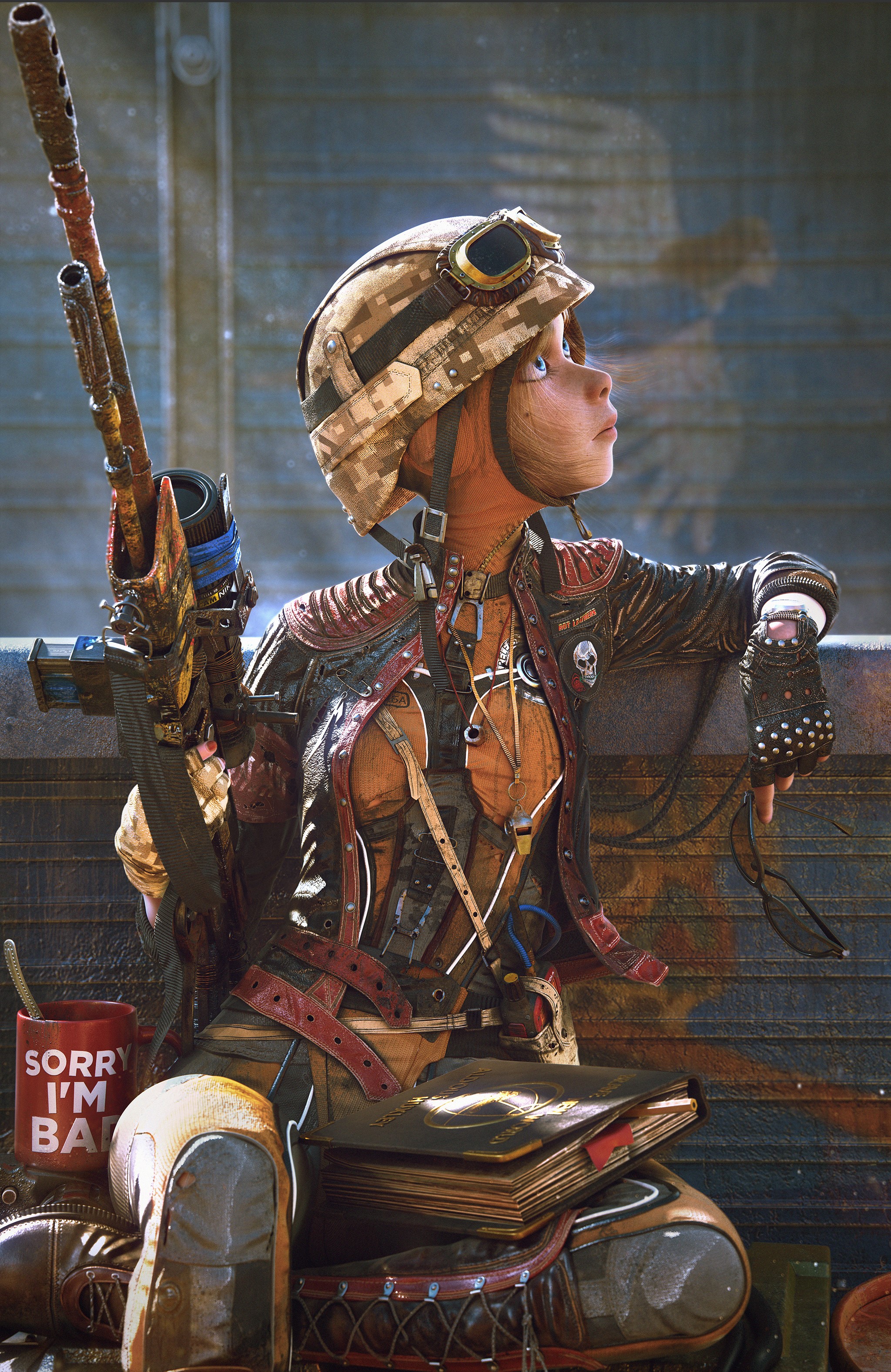 Post-apocalyptic girl with rifle and book HD Phone Wallpaper