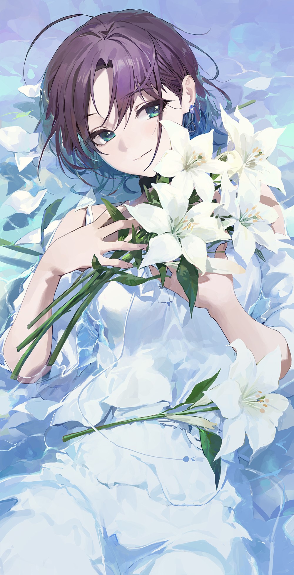 Toru Asakura from THE, anime girl with purple hair and flowers HD Phone Wallpaper