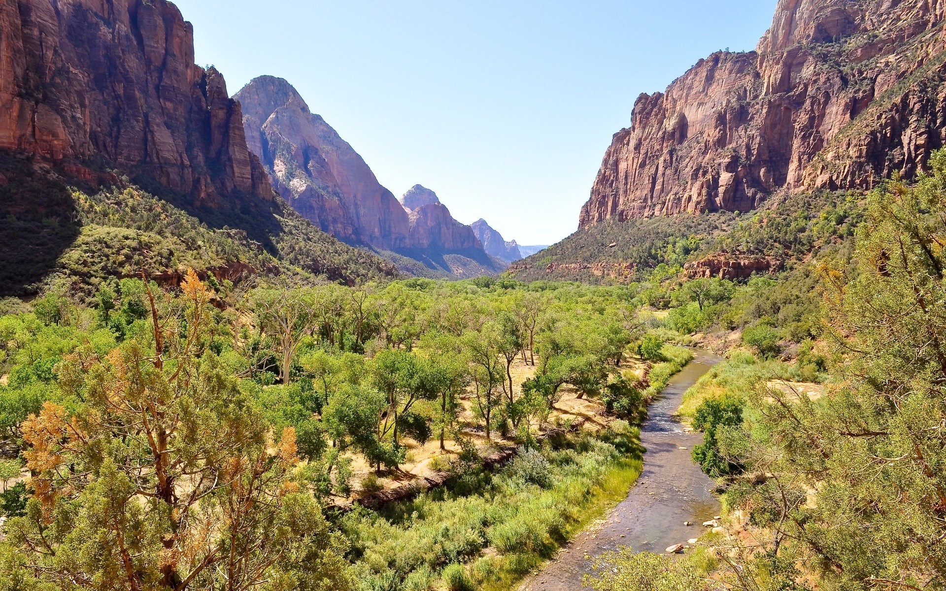 Zion National Park Valley with River and Mountains HD Wallpaper