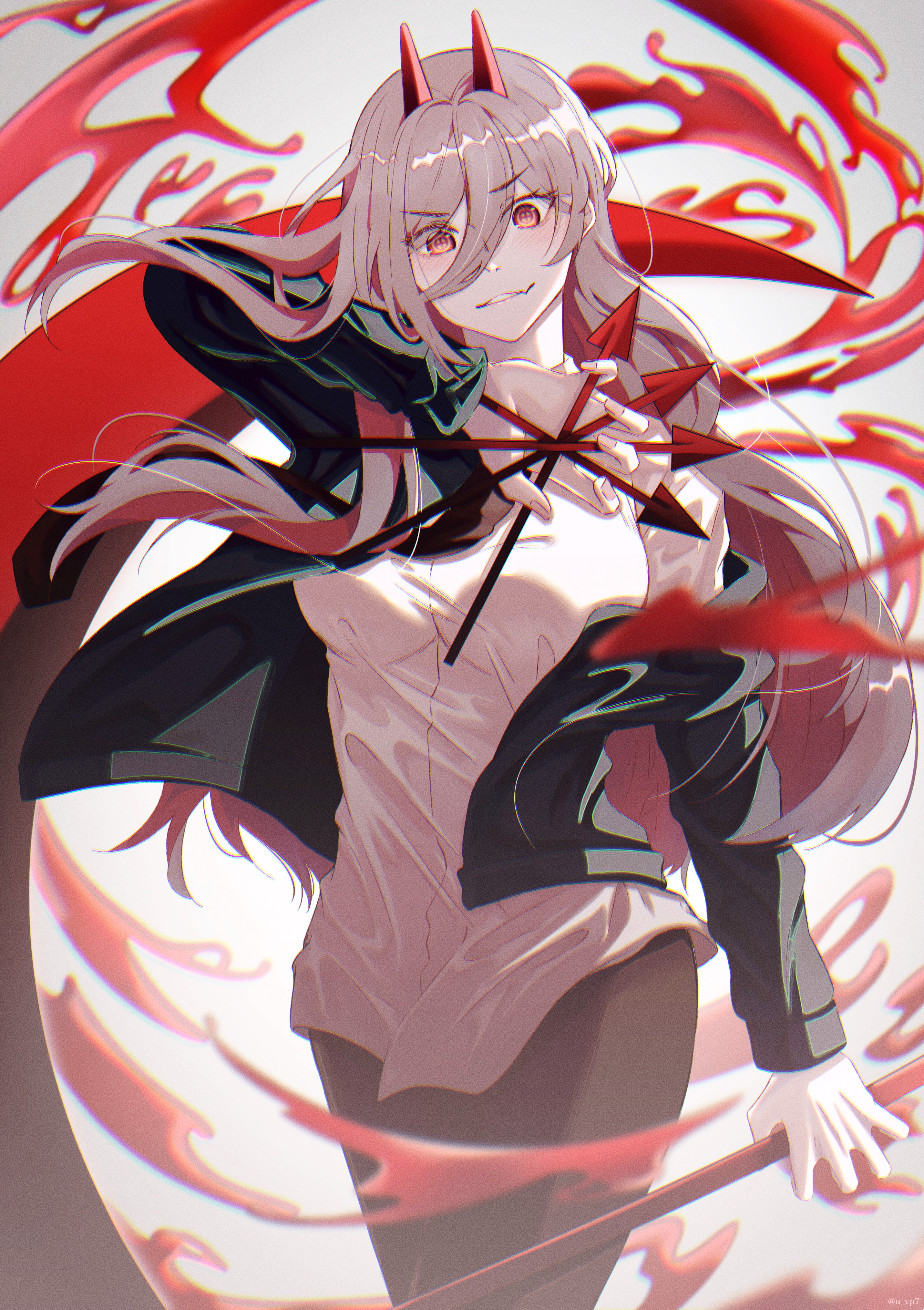 Power from Chainsaw Man with Red Eyes and Horns HD Phone Wallpaper