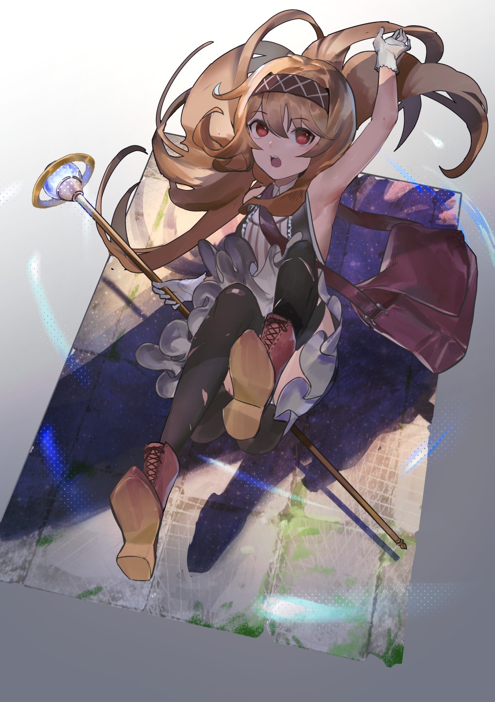 Anime girl with staff and bag HD Phone Wallpaper