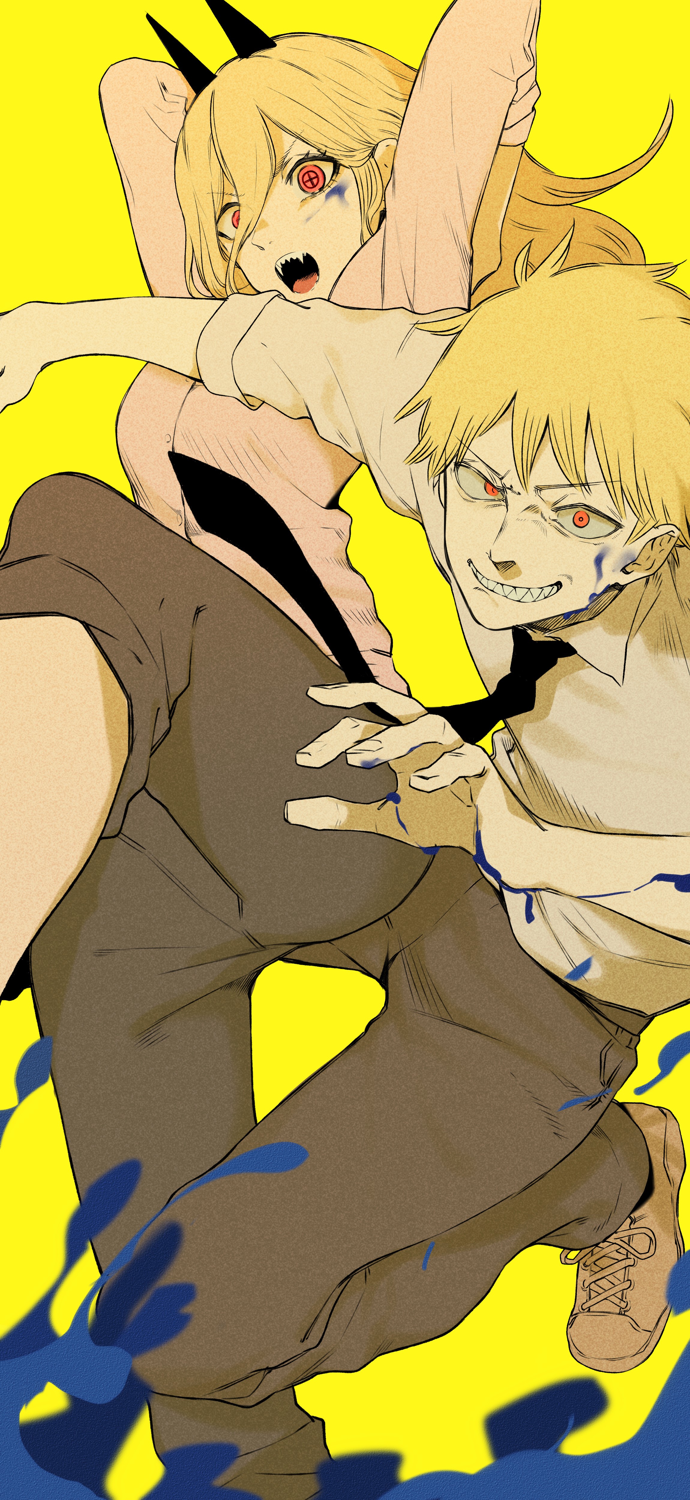 Power and Denji from Chainsaw Man HD Phone Wallpaper