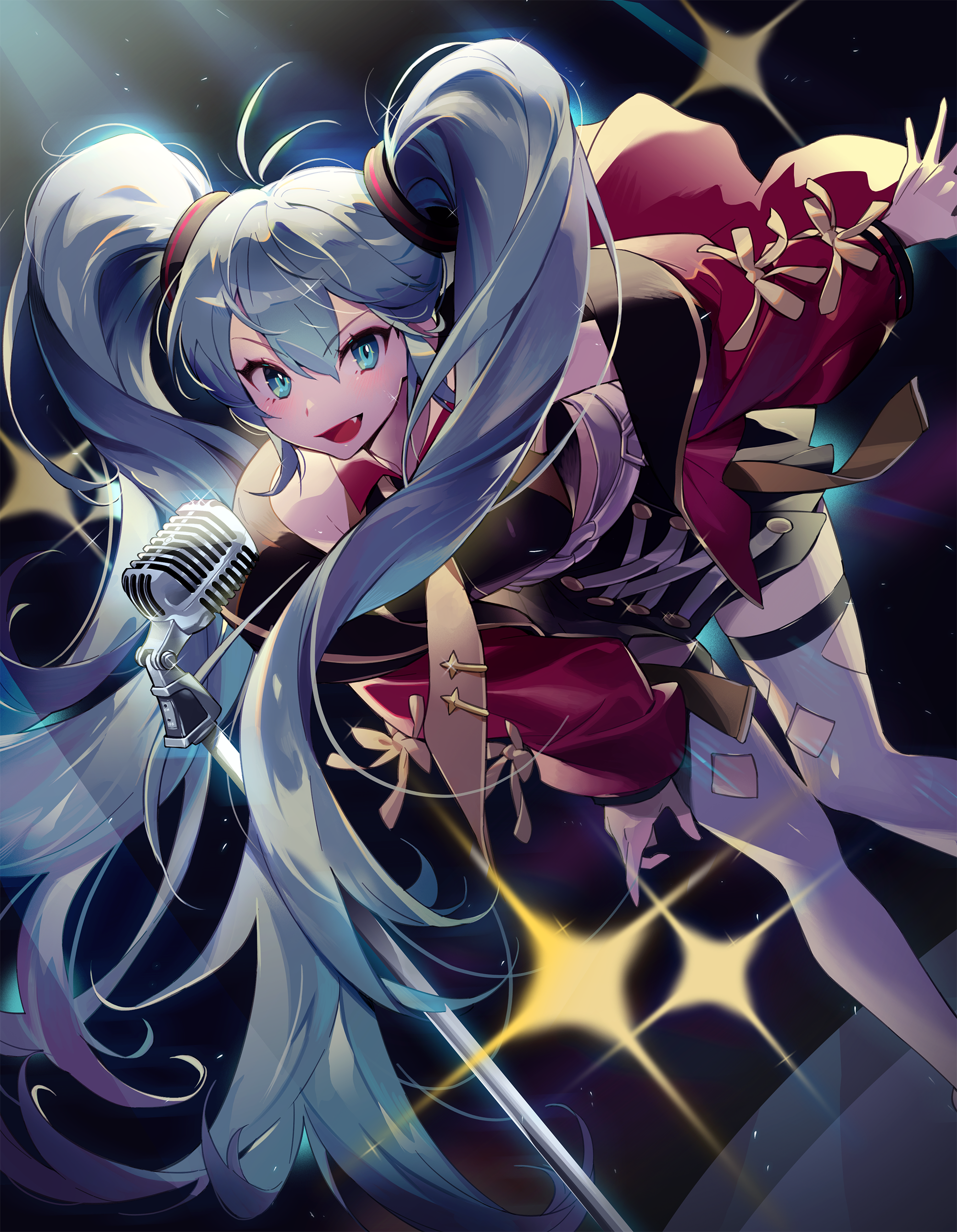 Hatsune Miku singing into a microphone HD Phone Wallpaper