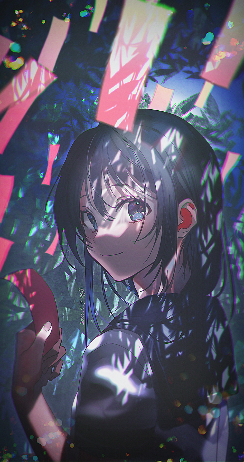 Anime girl with dark hair looking back HD Phone Wallpaper