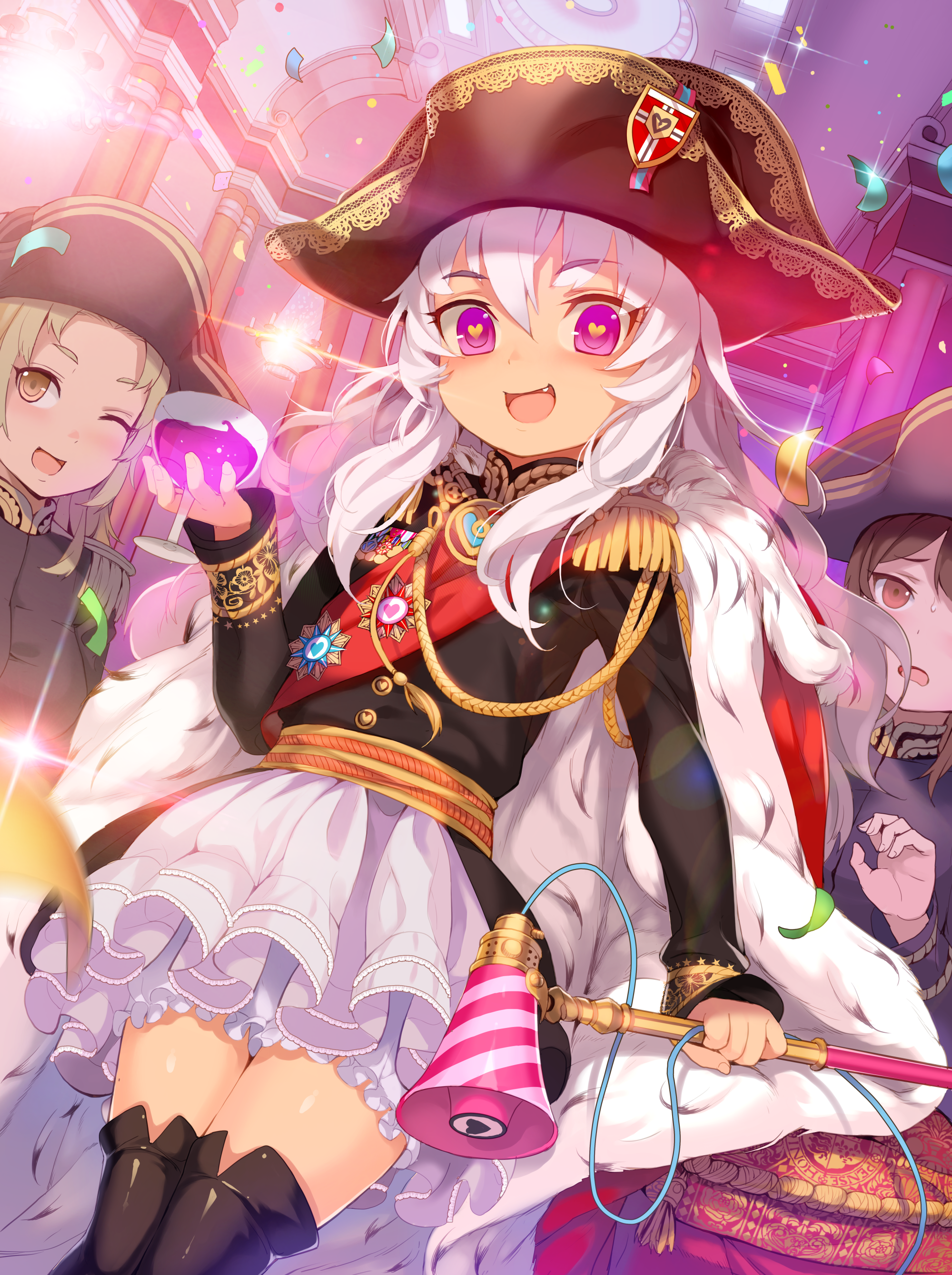 Anime girl in military uniform with pink eyes and hat HD Phone Wallpaper