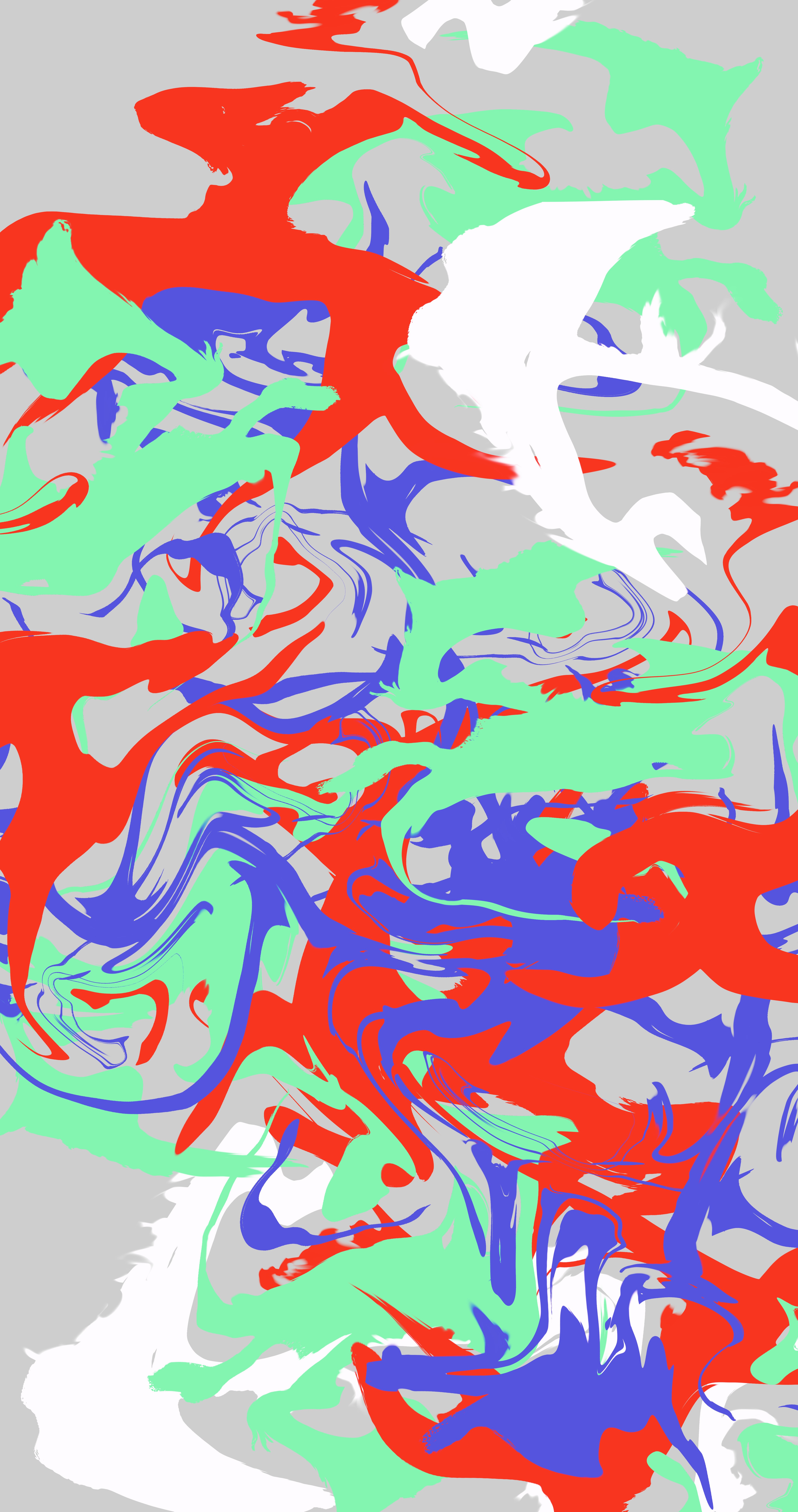 Abstract fluid artwork with red, green, and blue shards HD Phone Wallpaper