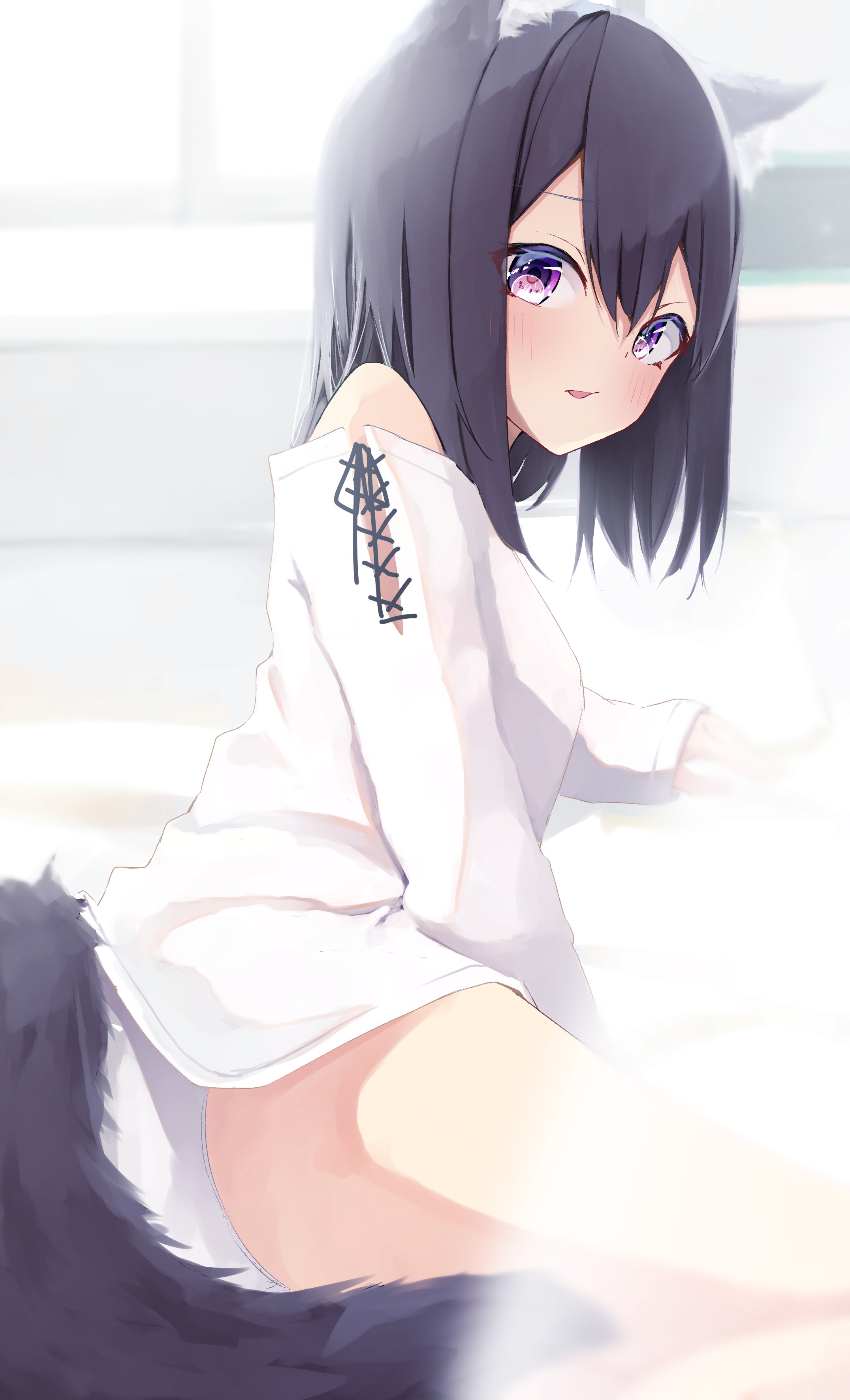 Anime girl with dark hair and purple eyes HD Phone Wallpaper