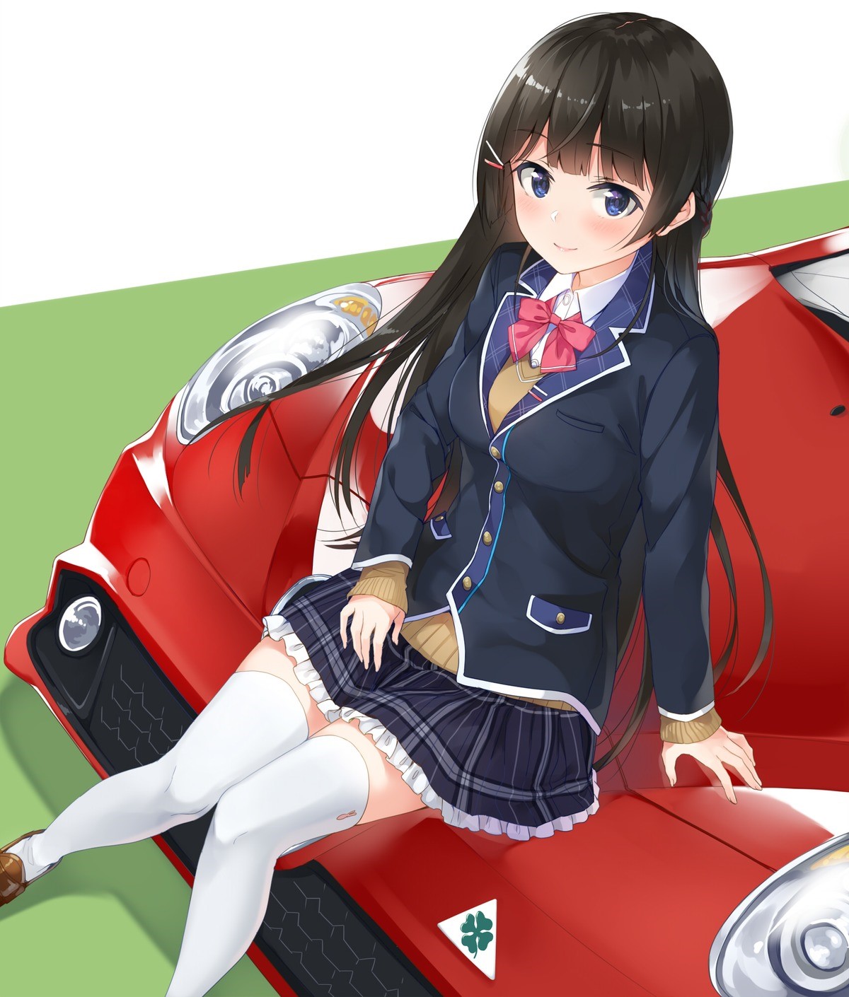 Tsukino Mito from Nijisanji sitting on an Alfa Romeo car HD Phone Wallpaper