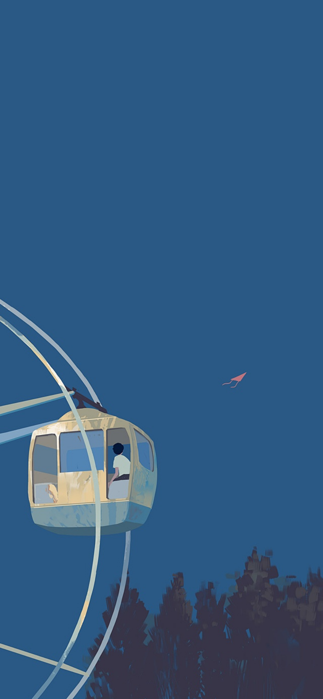 Ferris wheel cabin with a person and a kite HD Phone Wallpaper