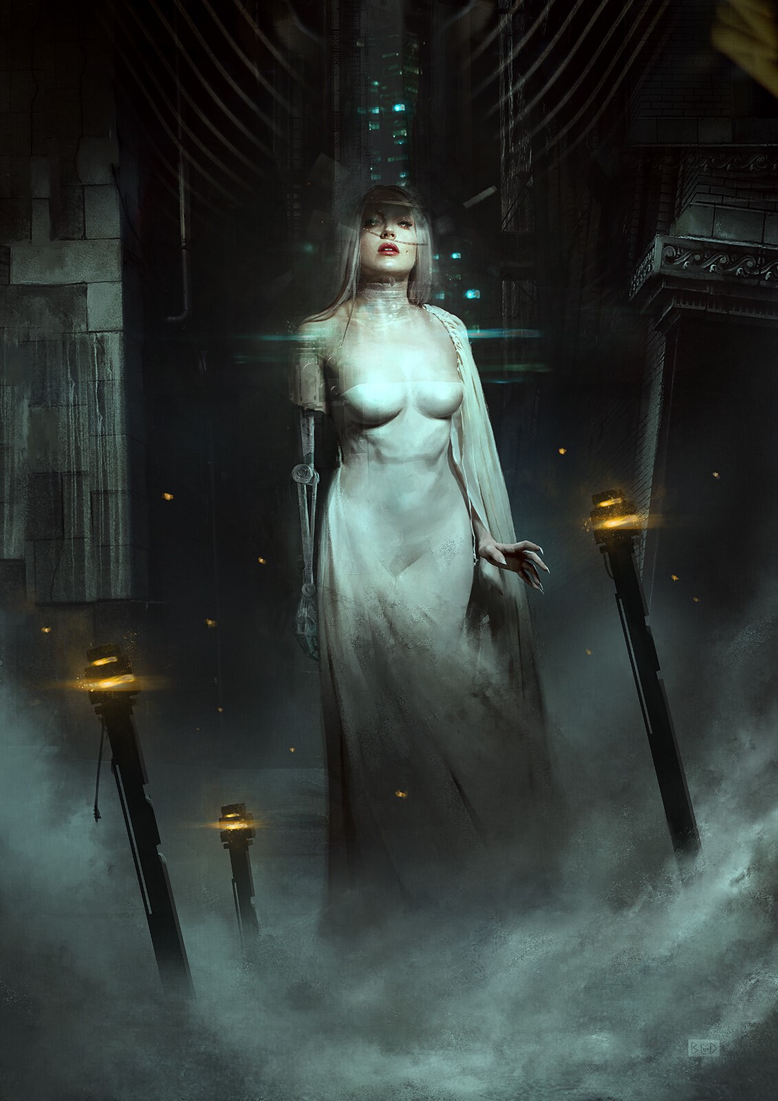 Artwork of a robot woman in a white dress HD Phone Wallpaper