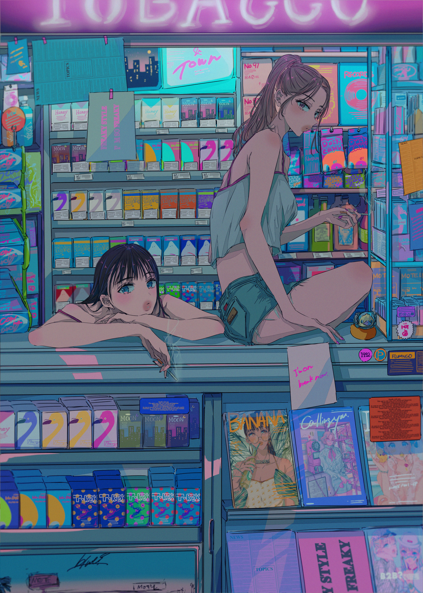 Anime girls at a convenience store HD Phone Wallpaper