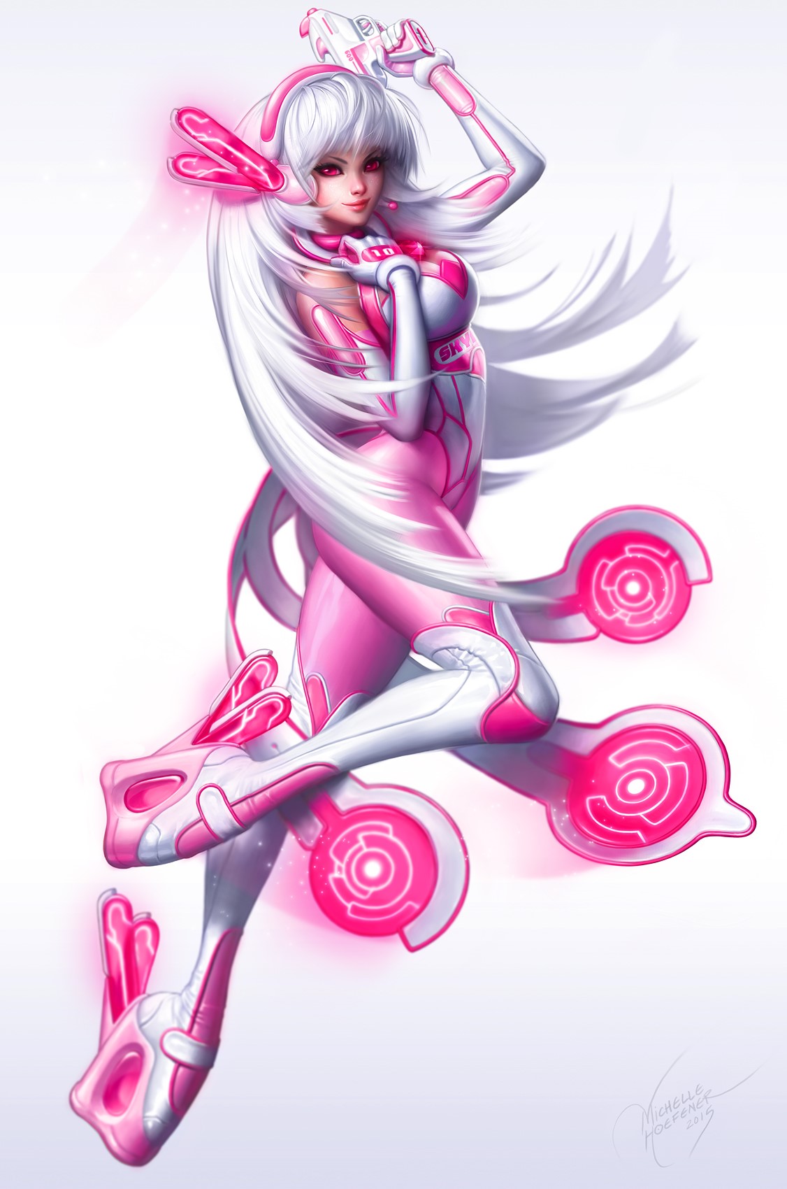 Original character with pink and white suit and silver hair HD Phone Wallpaper