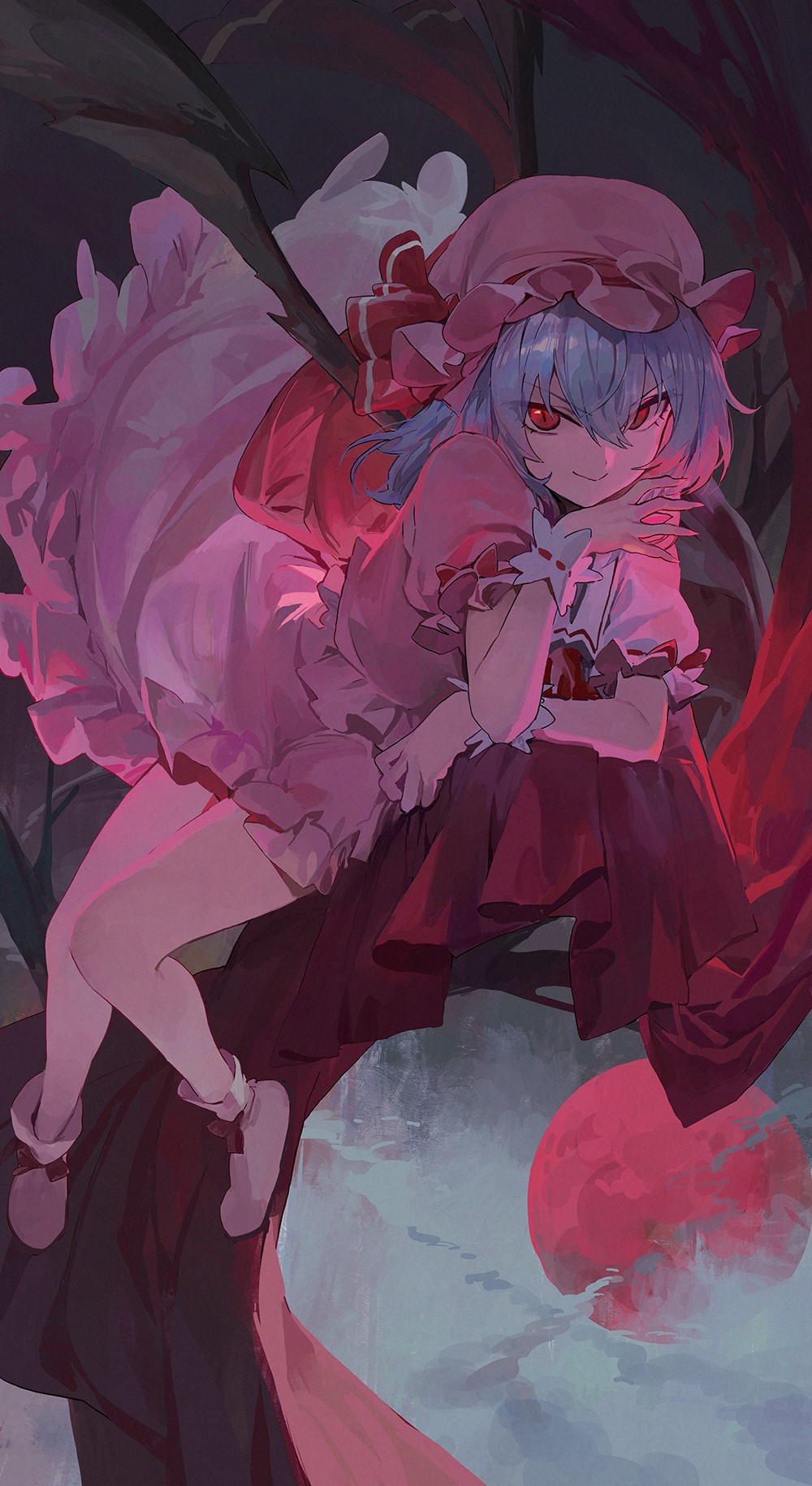 Remilia Scarlet from Touhou sitting on a branch HD Phone Wallpaper