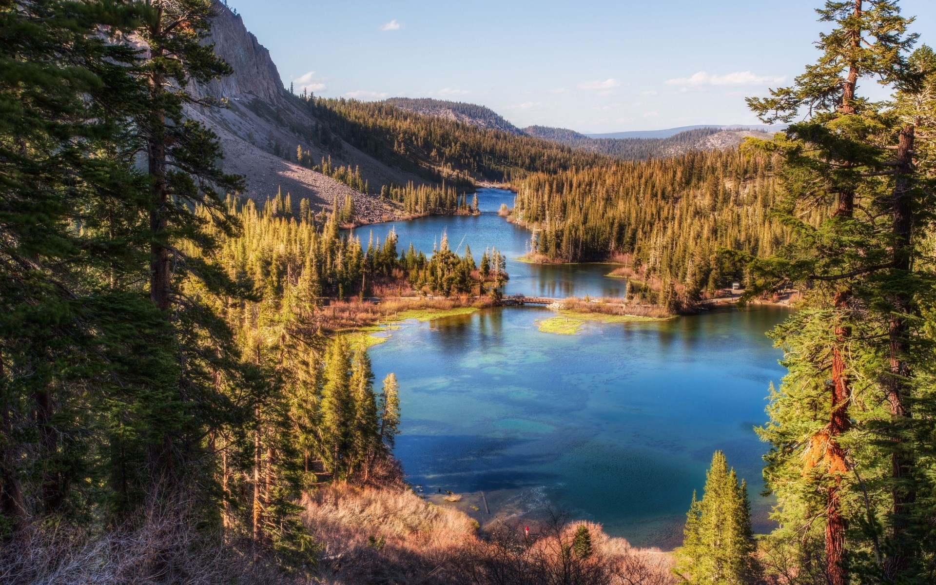 Lakes and forest in the mountains HD Wallpaper