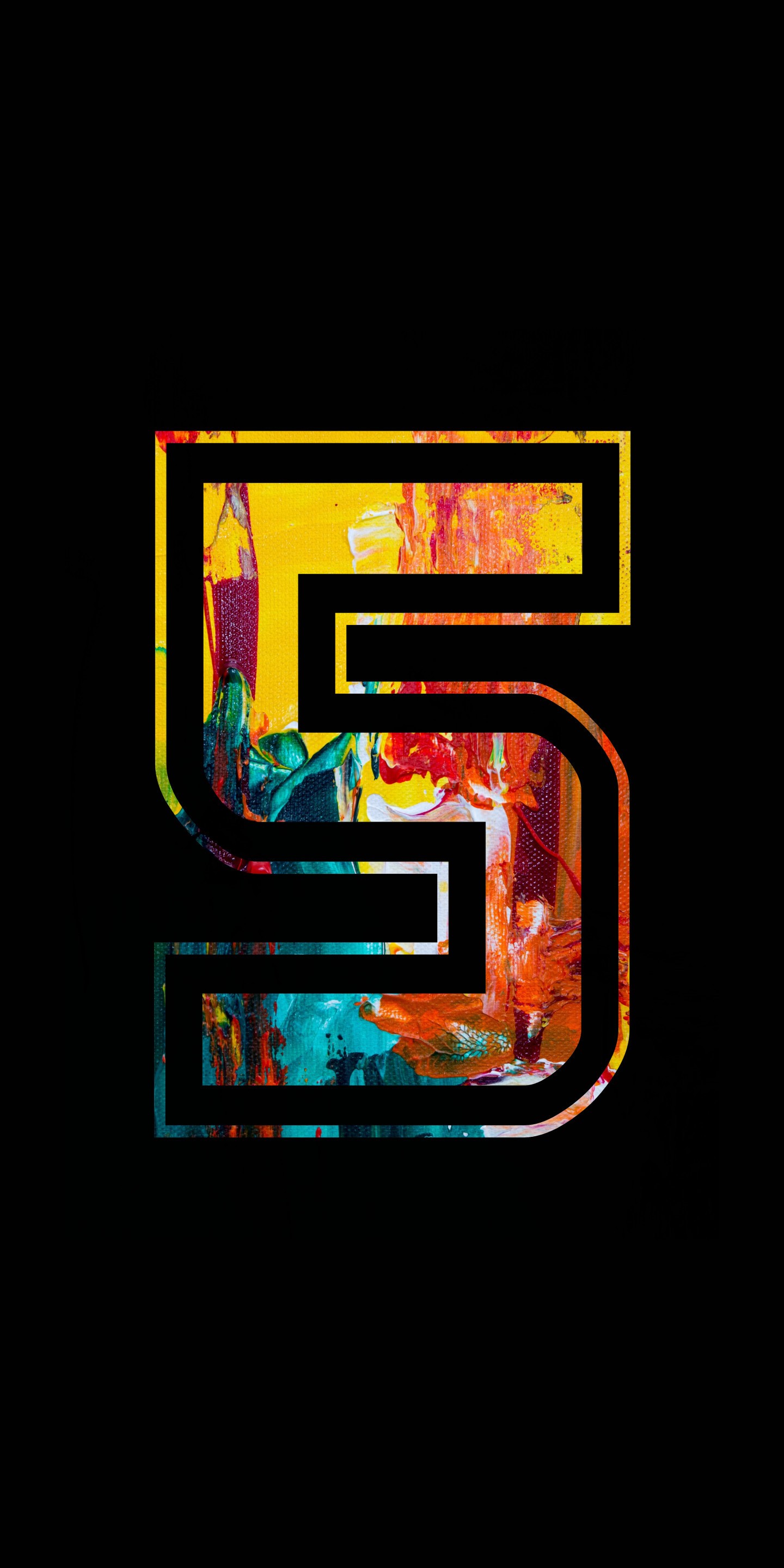 Number 5 with abstract colorful paint strokes HD Phone Wallpaper