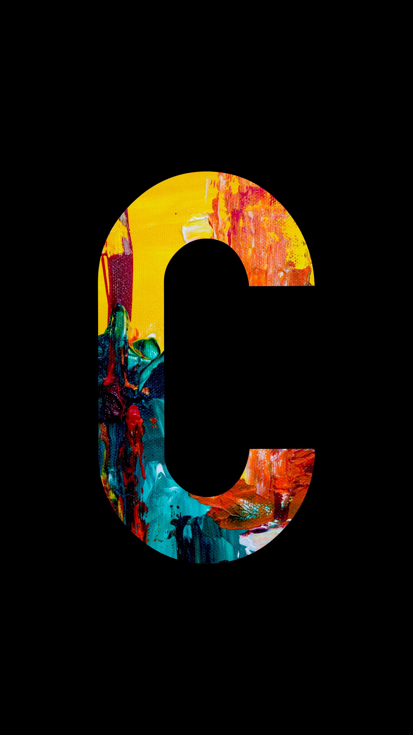 Abstract painting of the letter C on a black background HD Phone Wallpaper