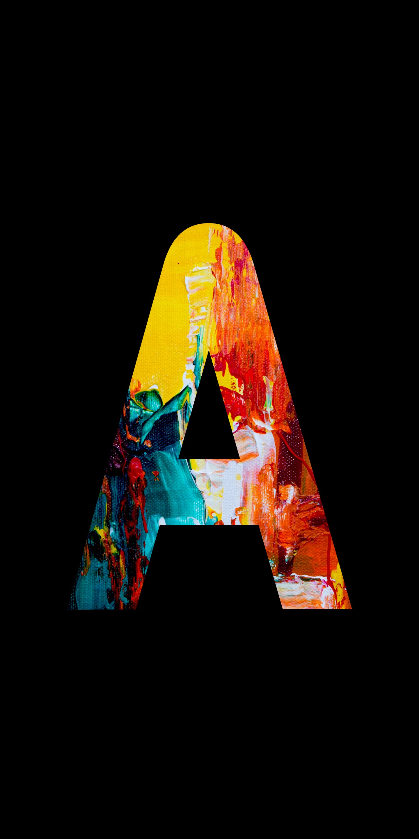 Abstract letter A with colorful paint strokes on black background HD Phone Wallpaper