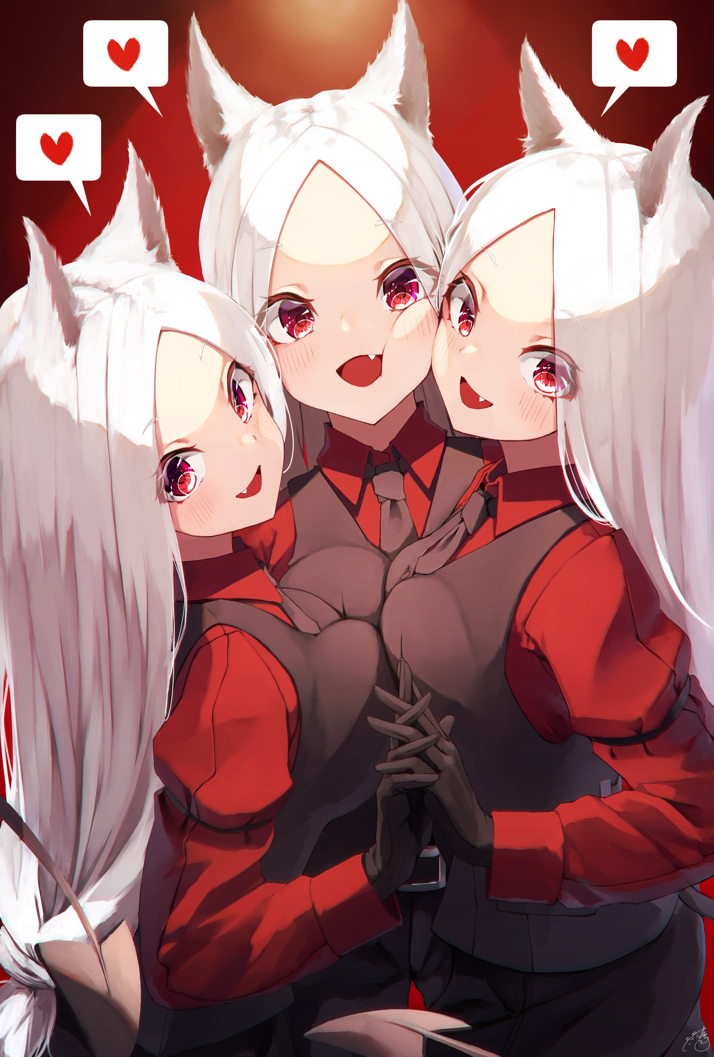 Cerberus from Helltaker holding hands HD Phone Wallpaper