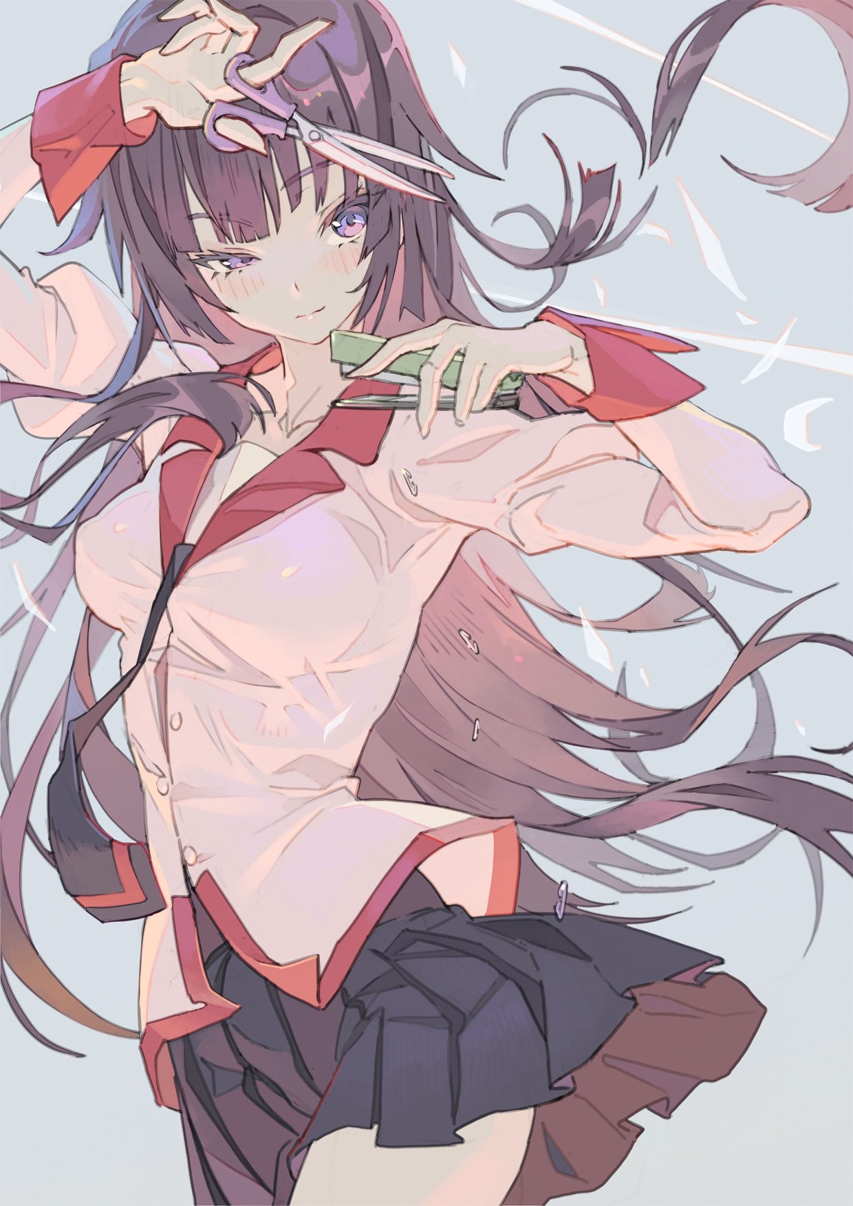 Senjougahara Hitagi from Monogatari Series holding scissors HD Phone Wallpaper