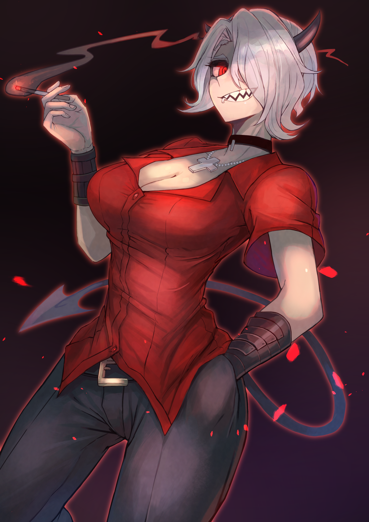 Zdrada from Helltaker in Red Outfit HD Phone Wallpaper