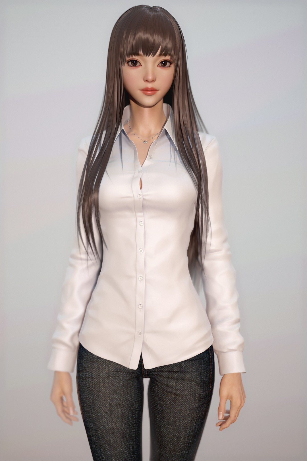 3D render of a woman in a white shirt HD Phone Wallpaper
