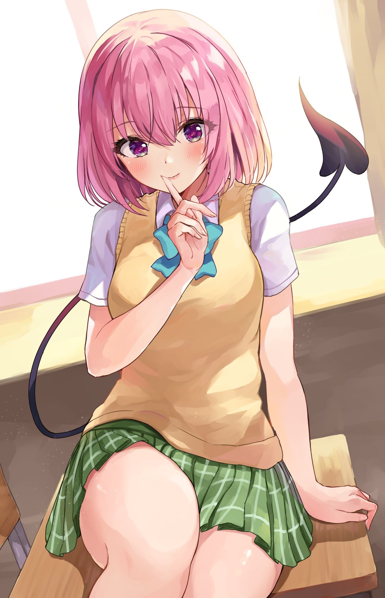 Momo Velia Deviluke from To Love-ru with pink hair and purple eyes HD Phone Wallpaper