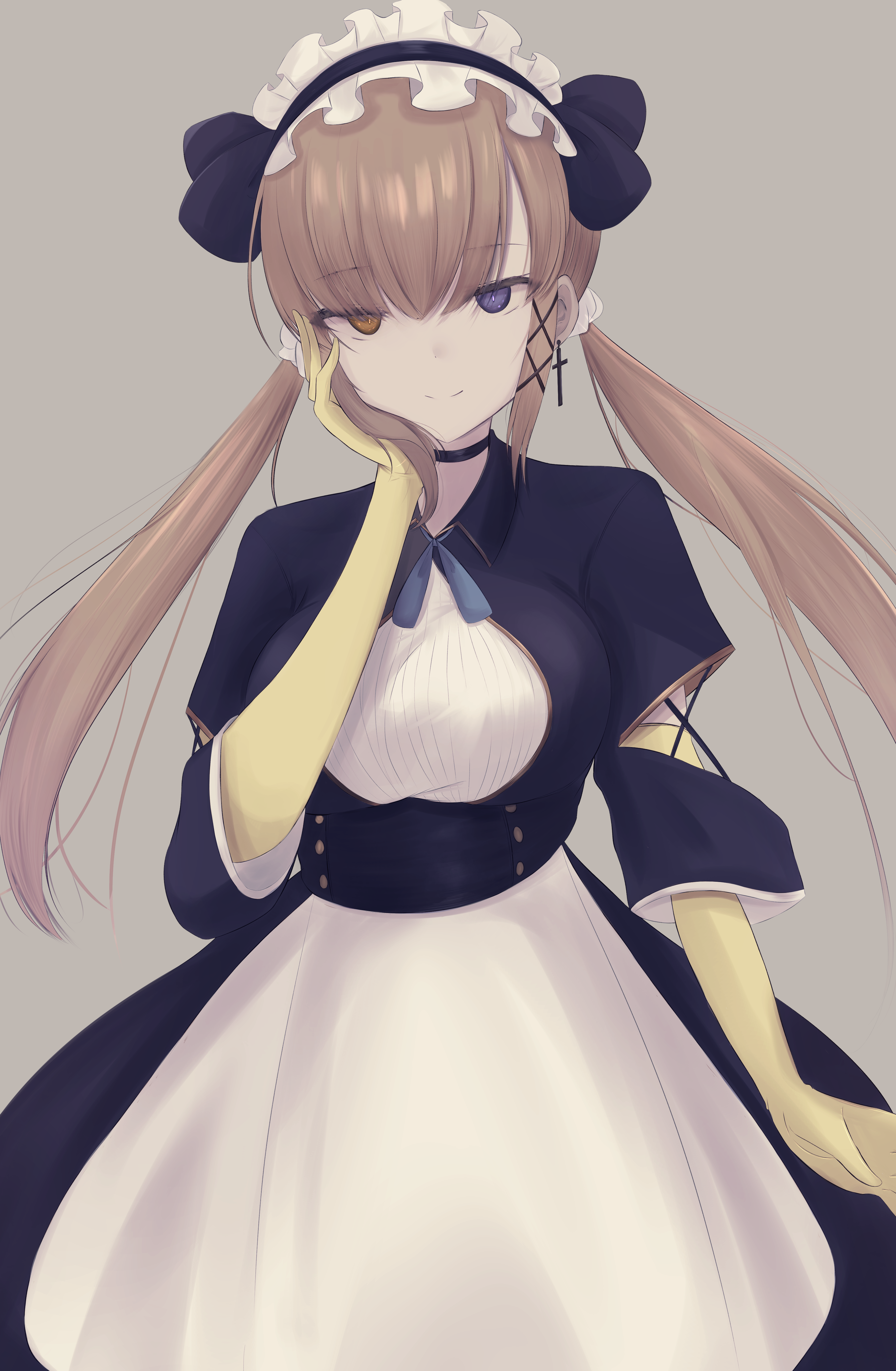 Anime girl with twintails and heterochromia in maid outfit HD Phone Wallpaper