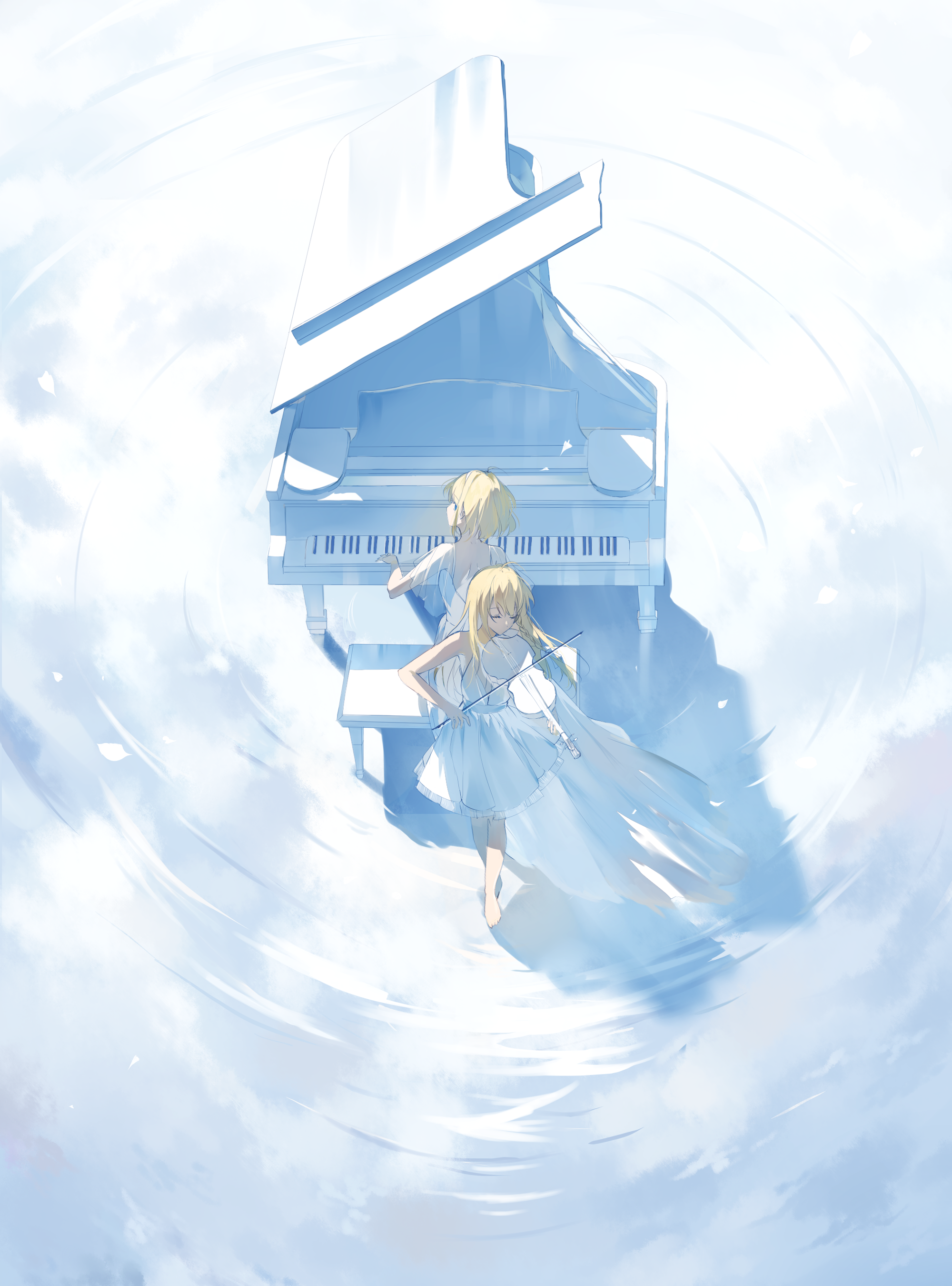 Alice Margatroid and Kirisame Marisa playing piano and violin HD Phone Wallpaper
