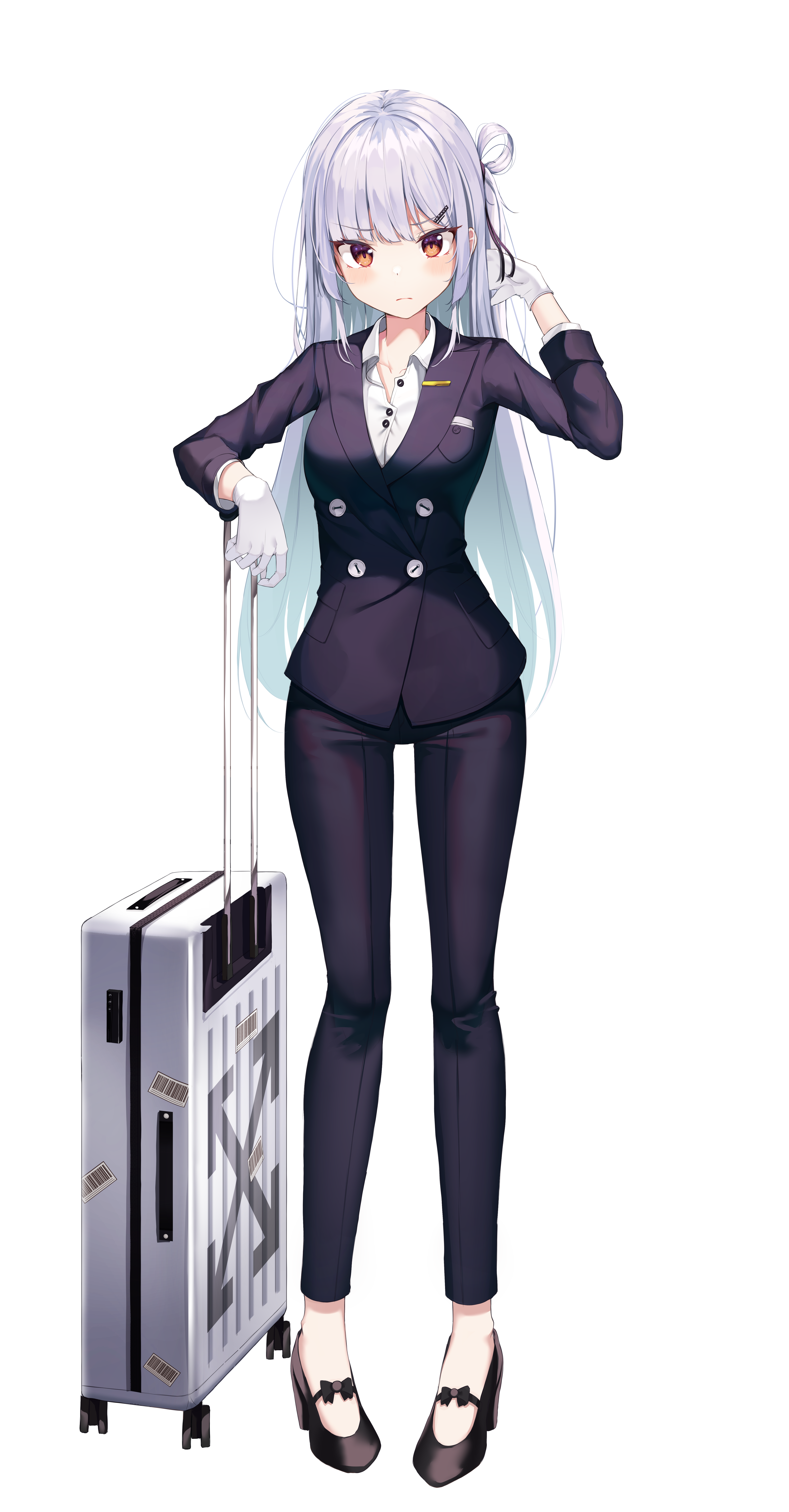 Anime girl with silver hair and suitcase HD Phone Wallpaper