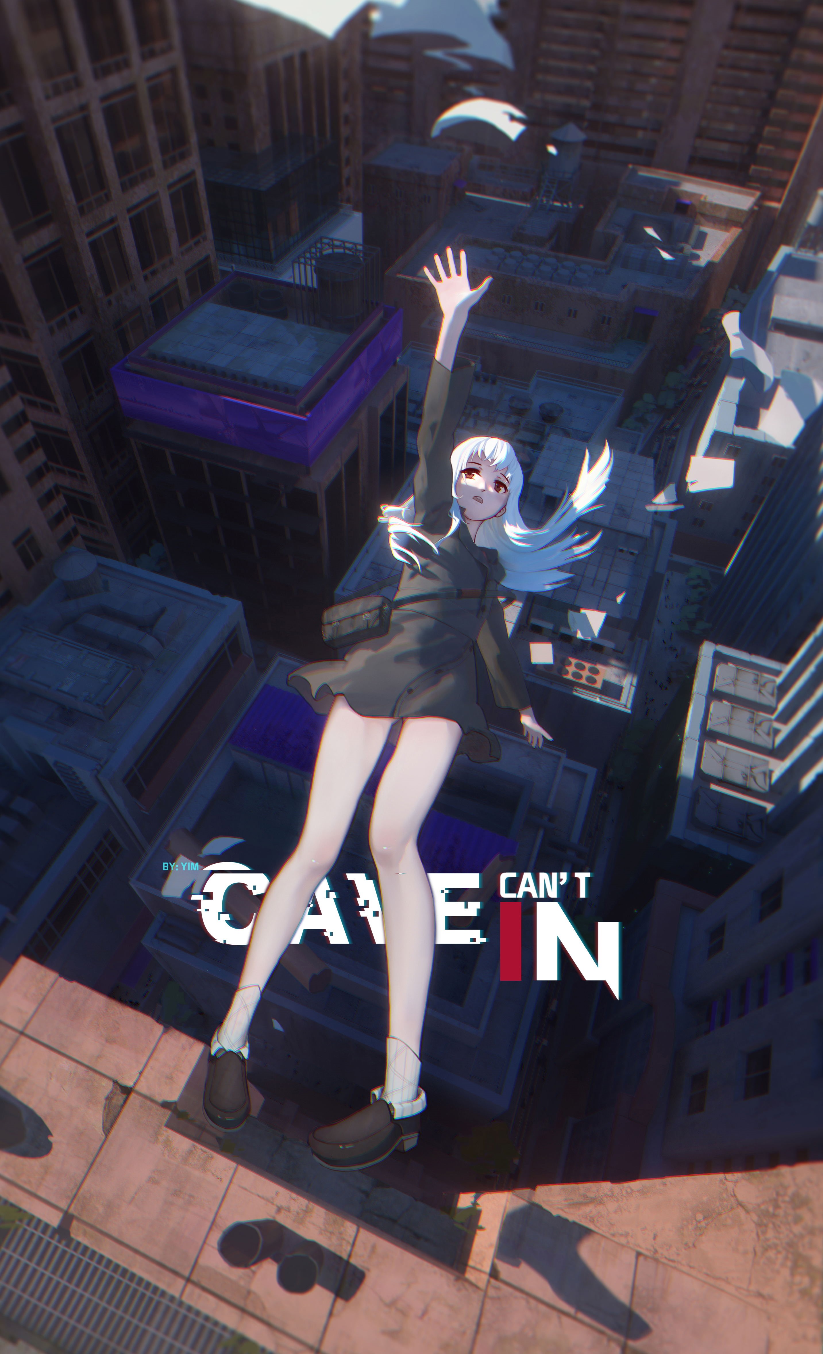Girl falling from a building with "CAN'T IN" logo HD Phone Wallpaper
