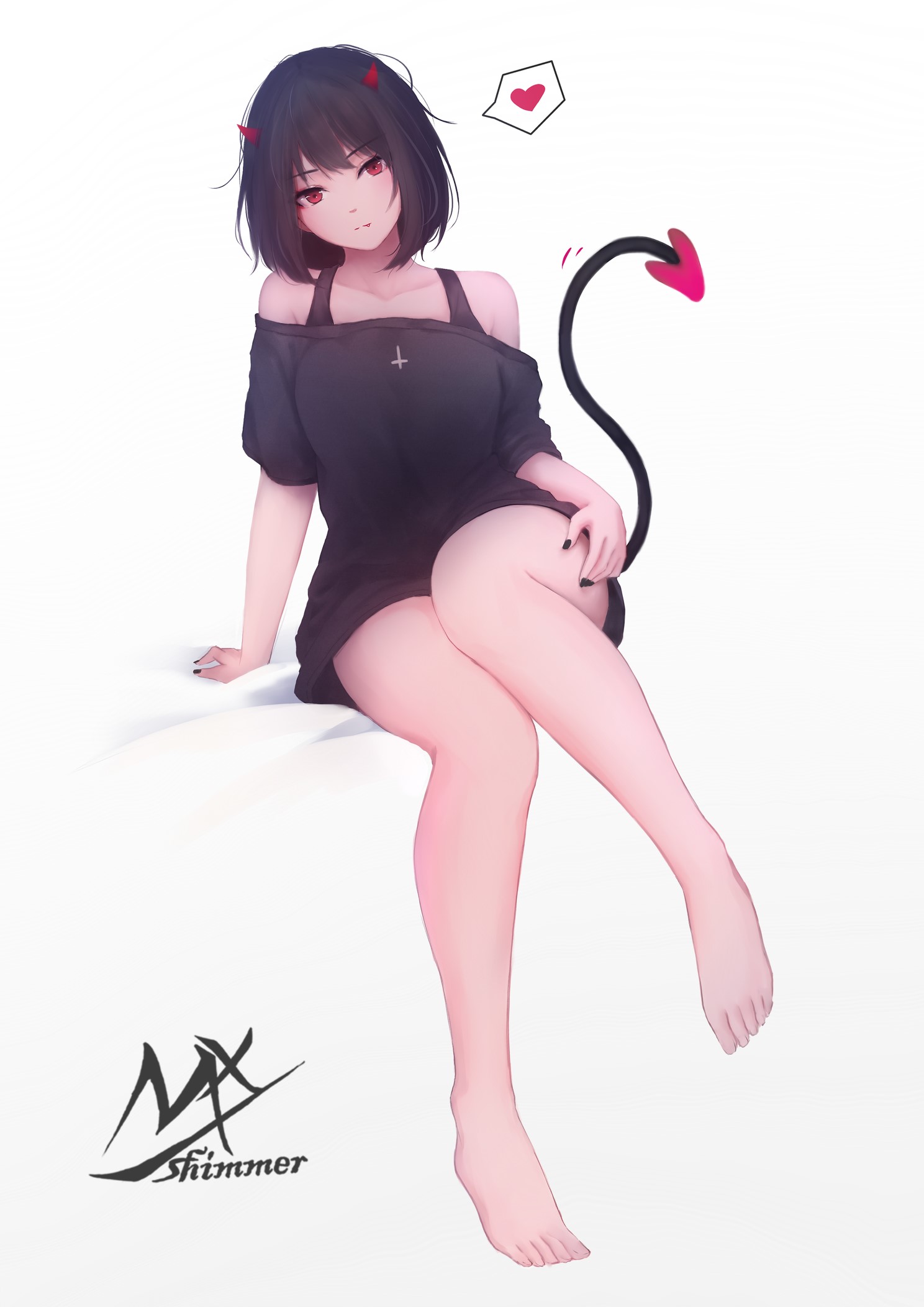 Demon Girl with Black Dress and Tail by MX Shimmer HD Phone Wallpaper