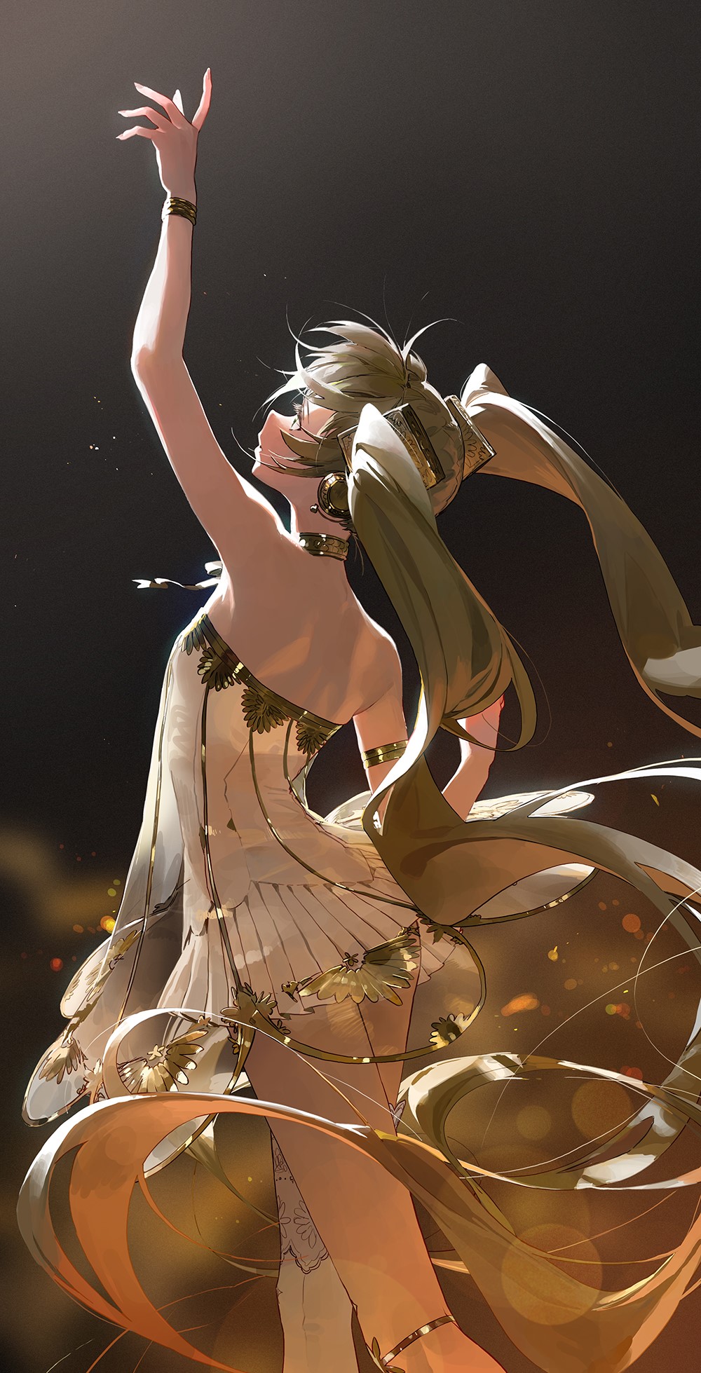 Hatsune Miku in a golden dress HD Phone Wallpaper