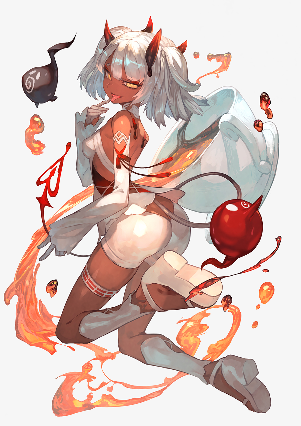 Anime girl with horns and tail, digital art HD Phone Wallpaper