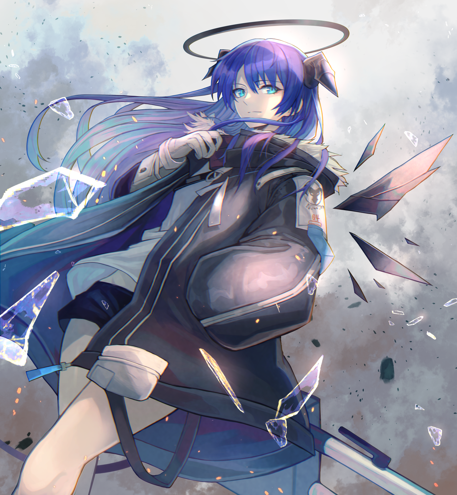 Mostima from Arknights with blue hair and horns HD Phone Wallpaper