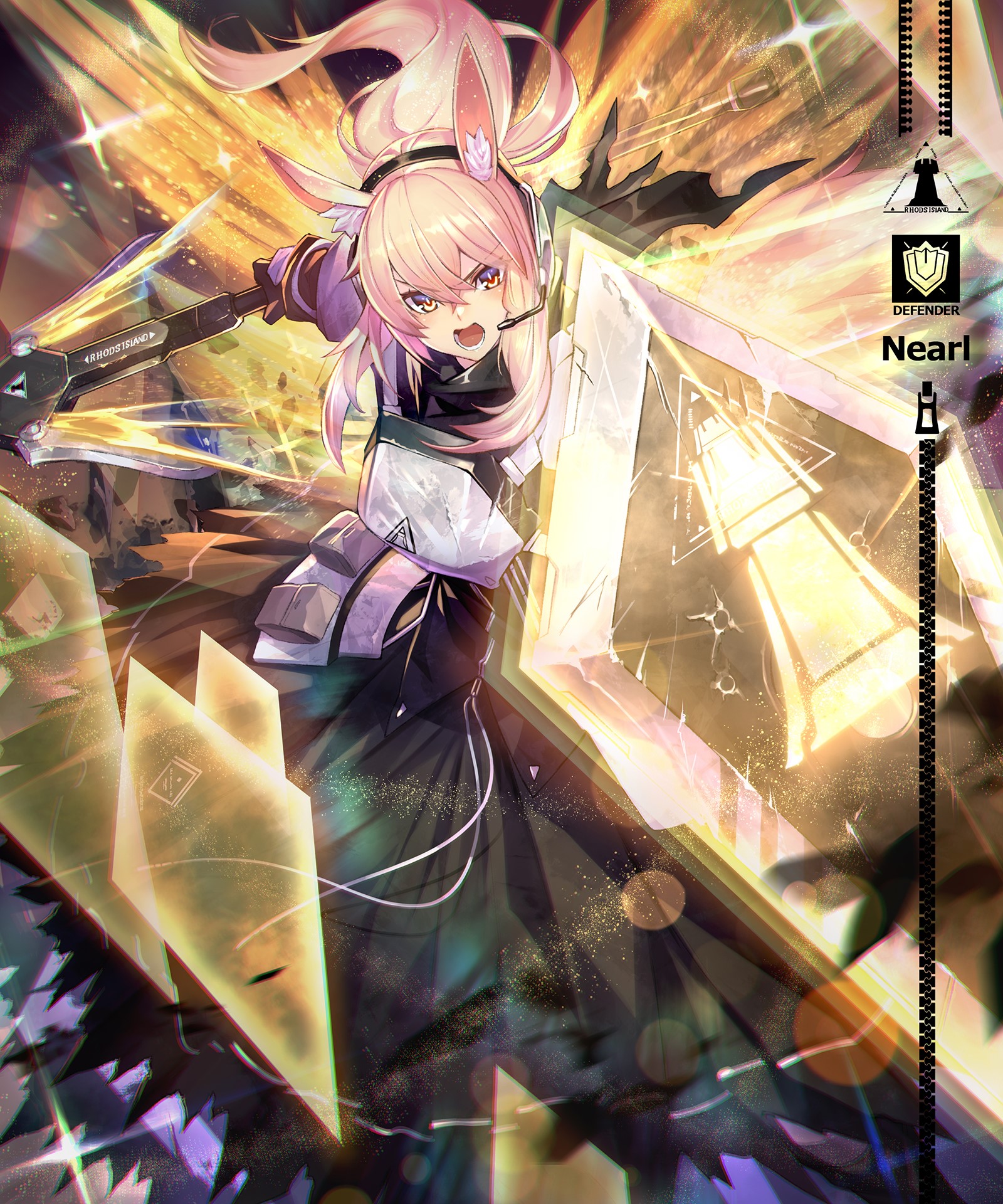 Nearl from Arknights holding a shield and weapon HD Phone Wallpaper
