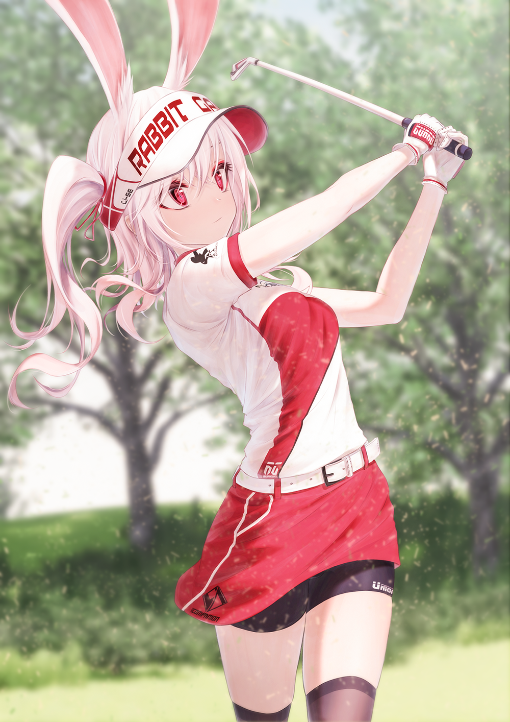 Anime girl with rabbit ears playing golf HD Phone Wallpaper